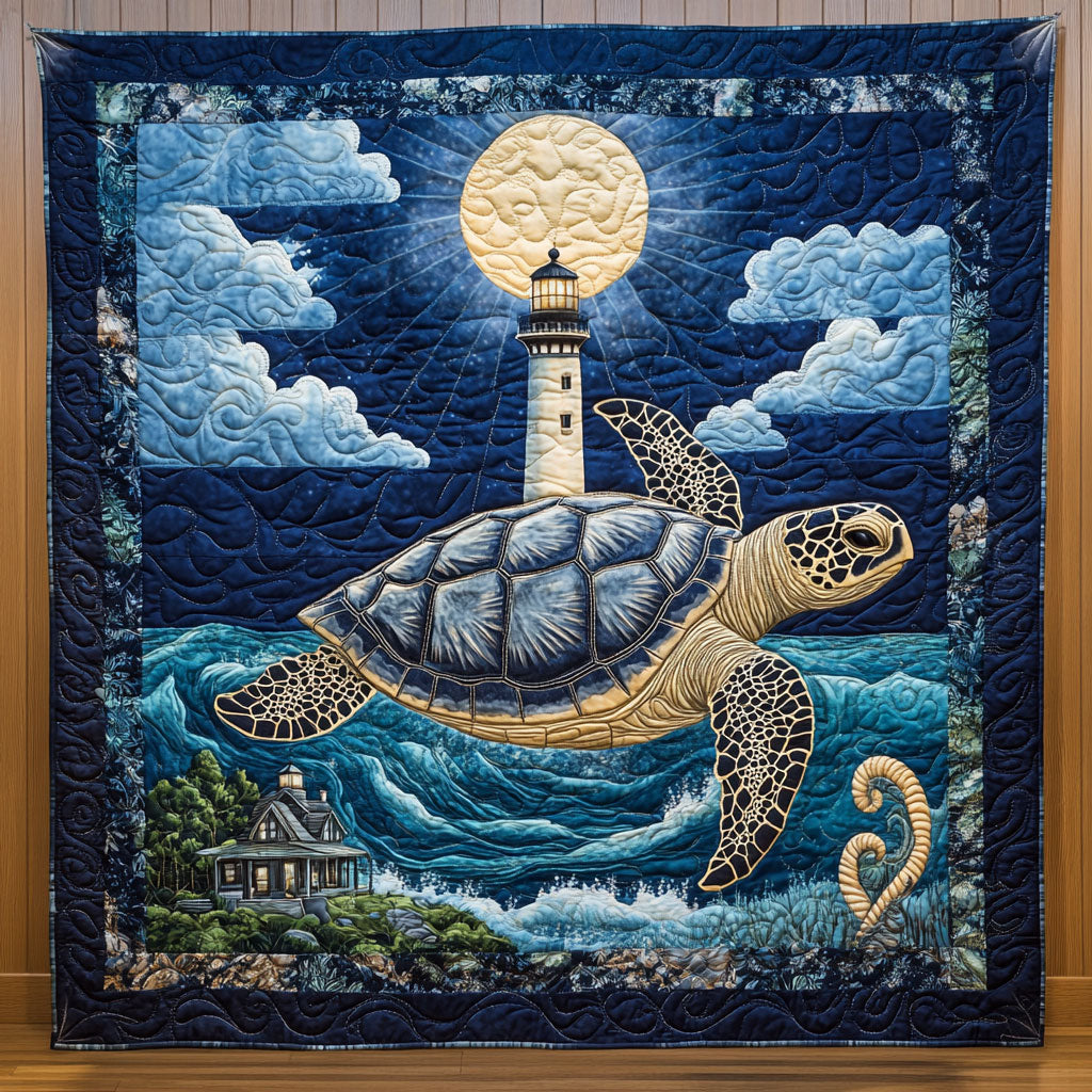 Turtle In The Moonlit Night Quilt Soft Quilt Blanket Gift to Warm Hearts
