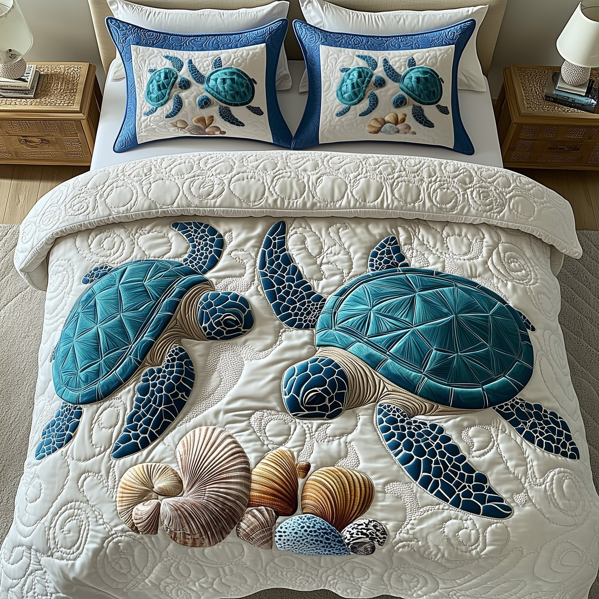 Turtle Island Escape Quilted Bedding Set Underwater Design Bedding Marine Life Gifts