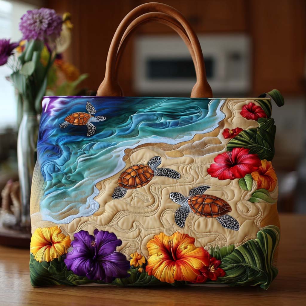 Turtle Island Trip Quilted Tote Bag Gifts For Beach Vacation