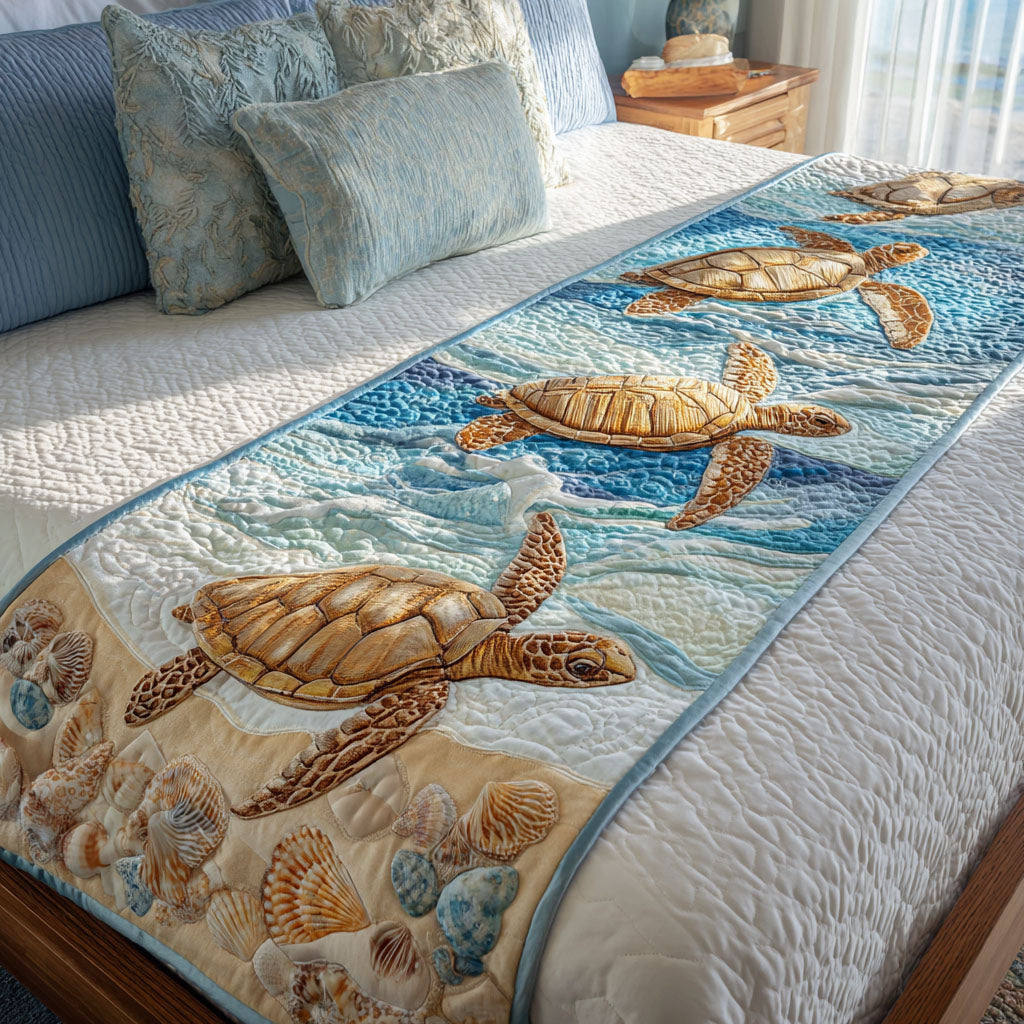 Turtle Island Wander Quilted Bed Runner Bed Decor Ideas Sea Turtle Gift Shop