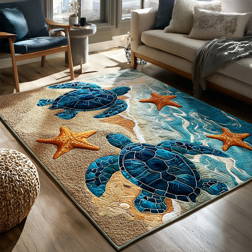 Turtle Journey Area Rug  Modern Rugs Best Gift for Turtle Lovers