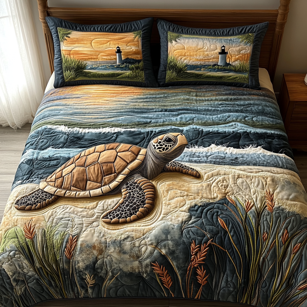 Turtle Journey Quilted Bedding Set Best Bedspread Set Gifts For Sea Turtle Lovers