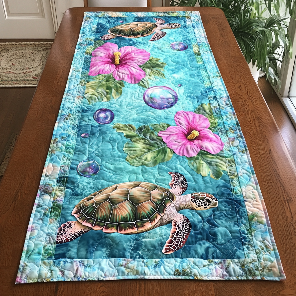 Turtle Journey Quilted Table Runner Kitchen Table Decor Turtle Gifts For Brothers