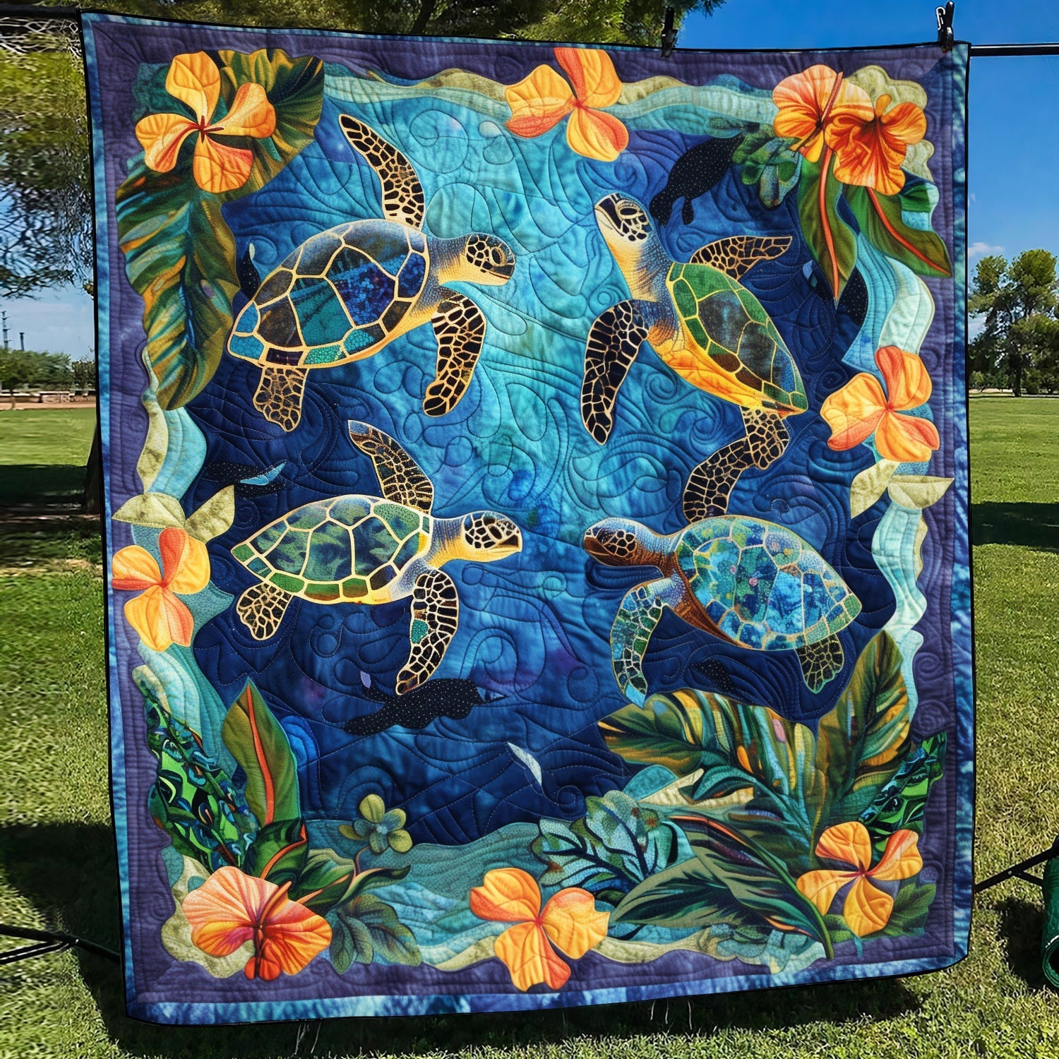 Turtle Lagoon Quilted Blanket Gift For Turtle Lover