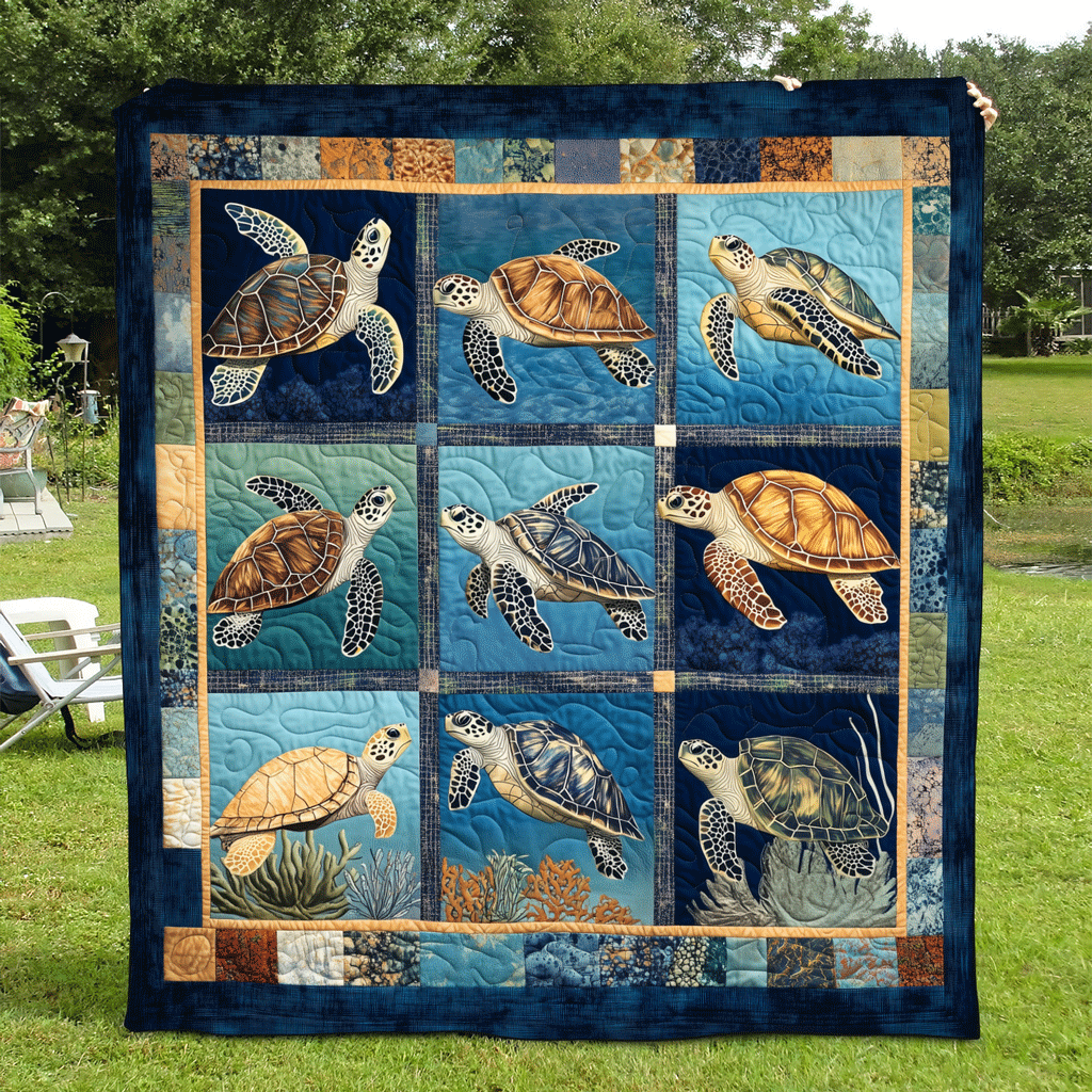 Turtle Lagoon Quilted Blanket Gift For Turtle Lover