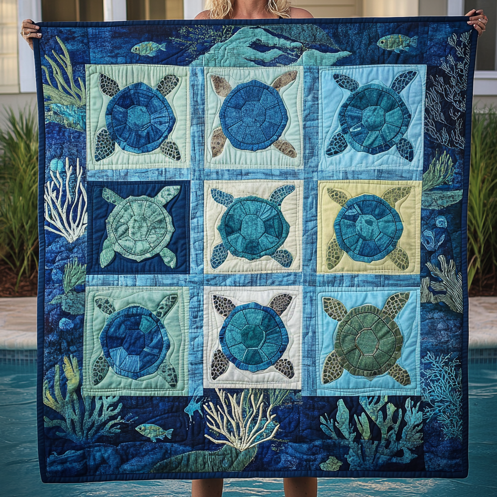 Turtle Lagoon Quilted Blanket Turtle Present Ideas