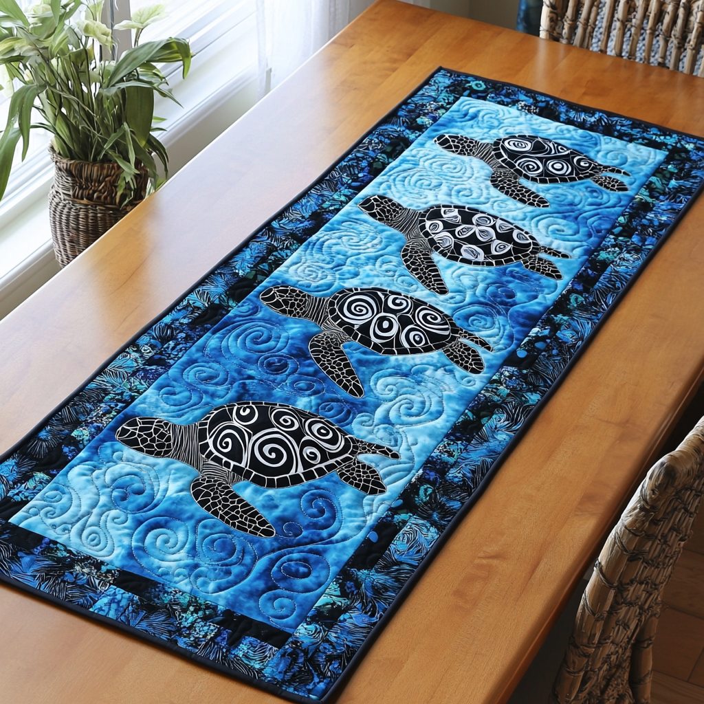 Turtle Life Quilted Table Runner Dining Room Table Runner Decor Turtle Gift Ideas