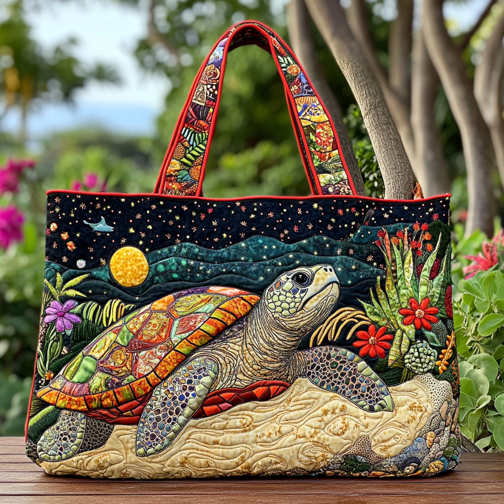 Turtle Life Quilted Tote Bag Ocean Gift For Beach Lover
