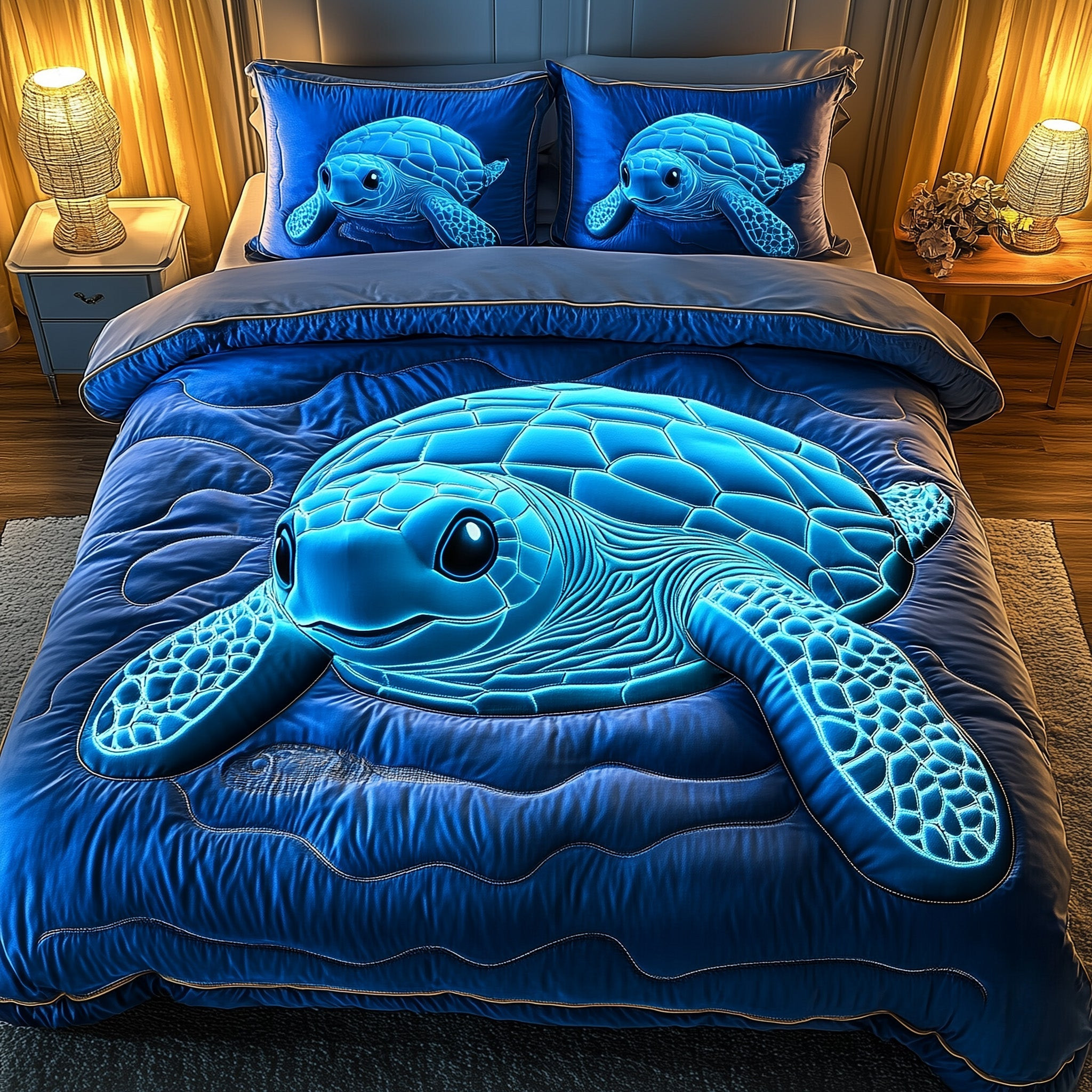 Turtle Luminescent Quilted Bedding Set Sea Turtle Marine Life Animals Gift Ideas