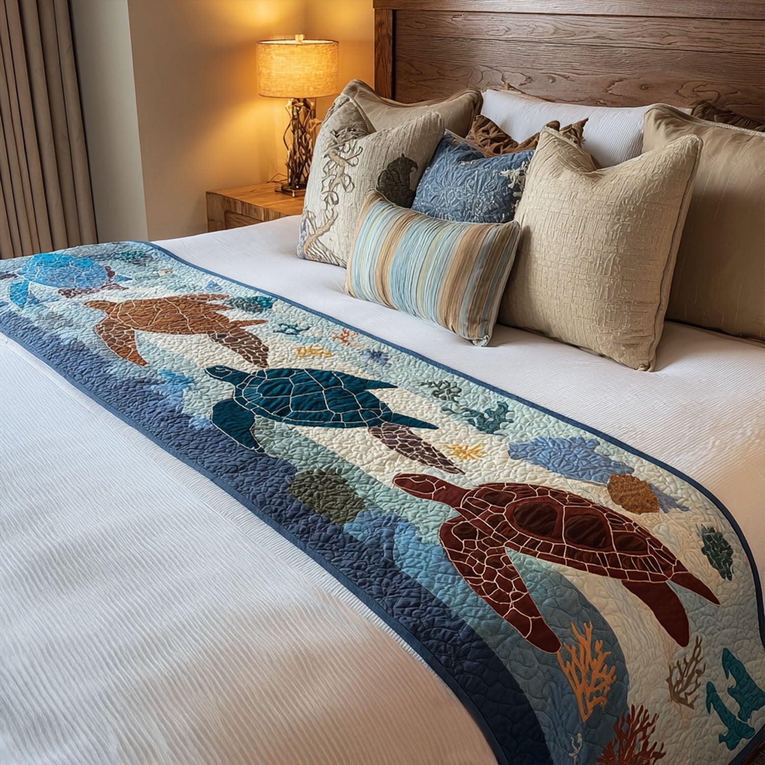Turtle Oasis Quilted Bed Runner Bed Decorations Sea Turtle Gift Ideas For Her