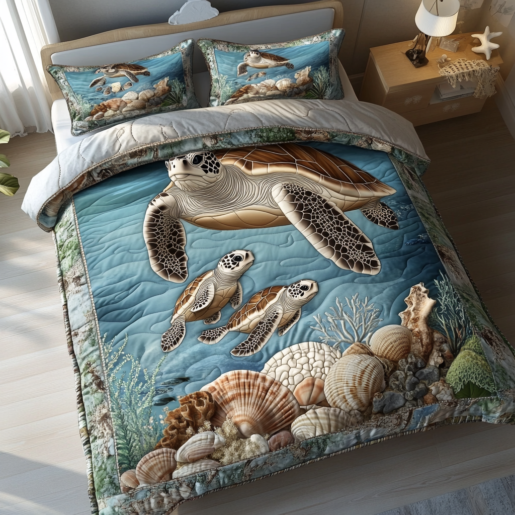 Turtle Oasis Quilted Bedding Set Bed Decorations Christmas Presents For Sea Turtle Lovers
