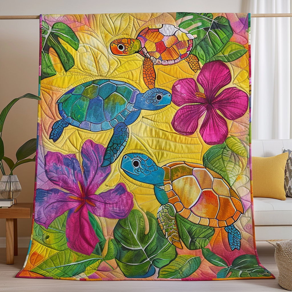 Turtle Oasis Quilted Blanket Gifts For A Turtle Lover