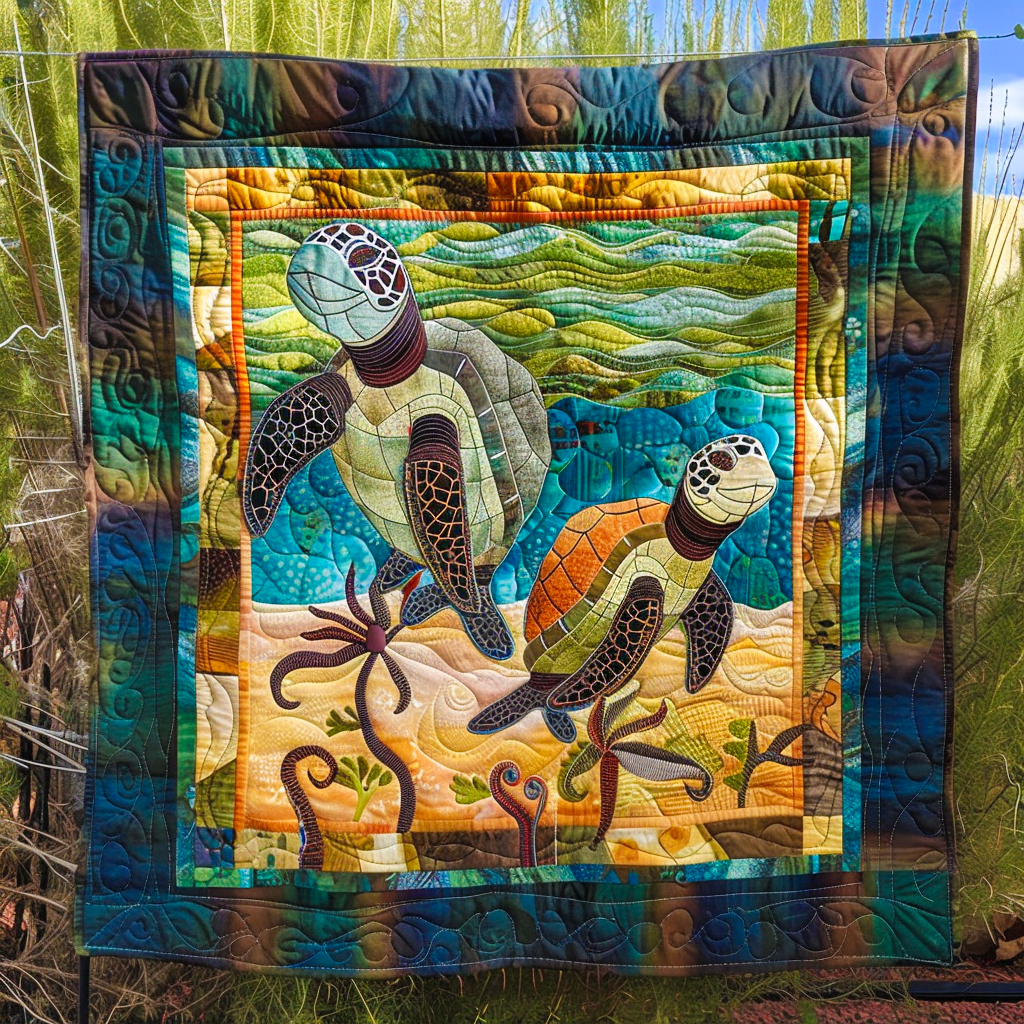Turtle Oasis Quilted Blanket Presents For Turtle Lovers