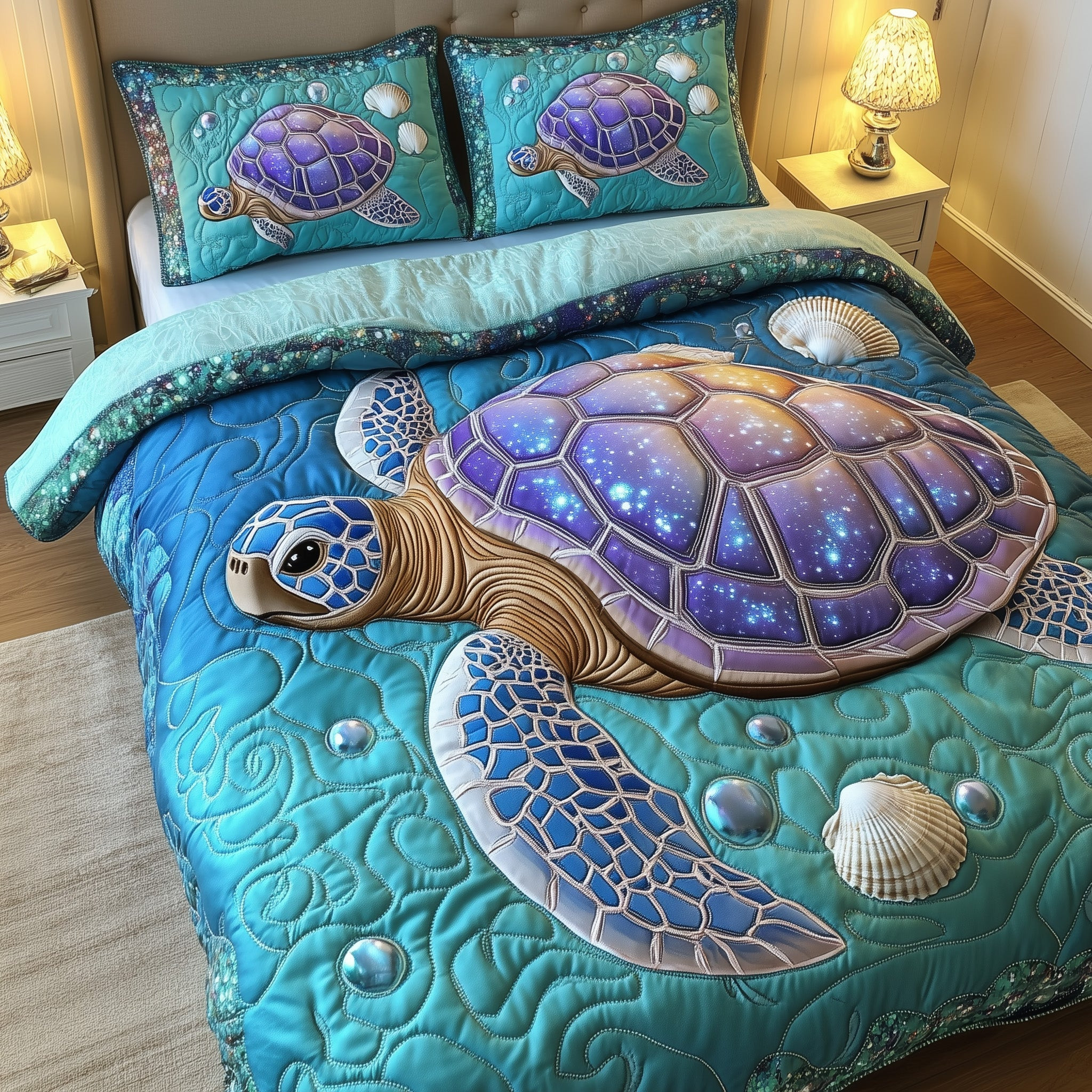 Turtle Ocean Journey Quilted Bedding Set Coastal Animal Decor Best Turtle Bedding Gifts