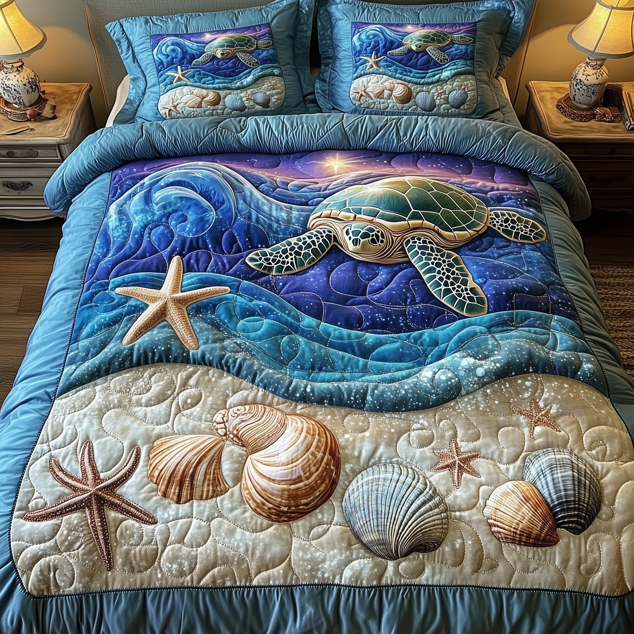 Turtle Ocean Journey Quilted Bedding Set Underwater Scene Underwater World Bedding Gifts