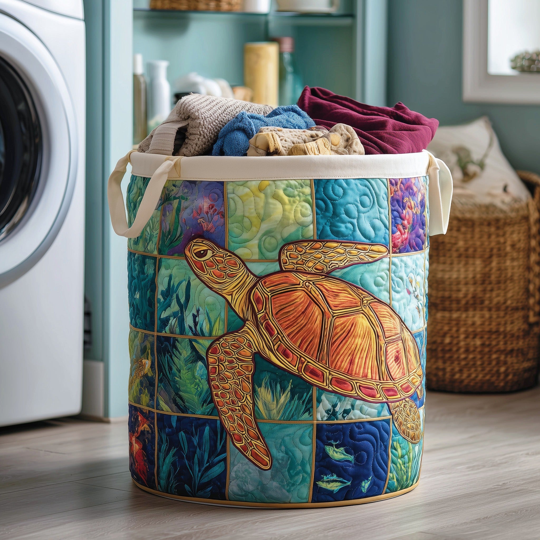 Turtle Ocean Quilted Laundry Basket Holiday Favorite Gift