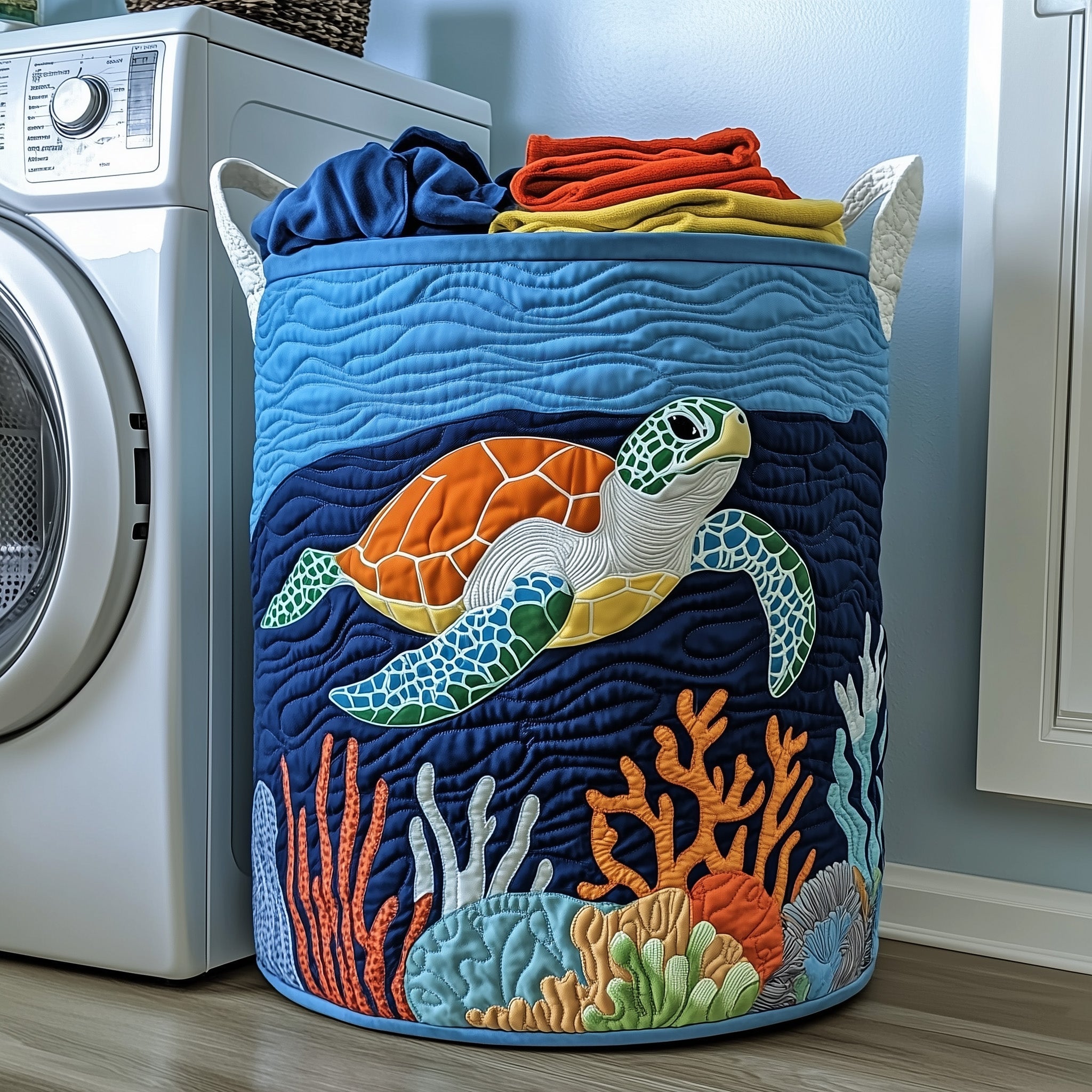Turtle Ocean Quilted Laundry Basket Merch For Her