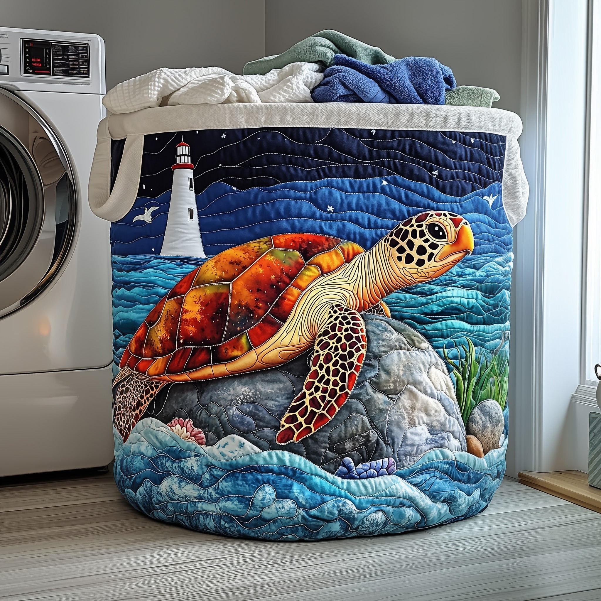 Turtle Ocean Quilted Laundry Basket Must-Have Home Essential