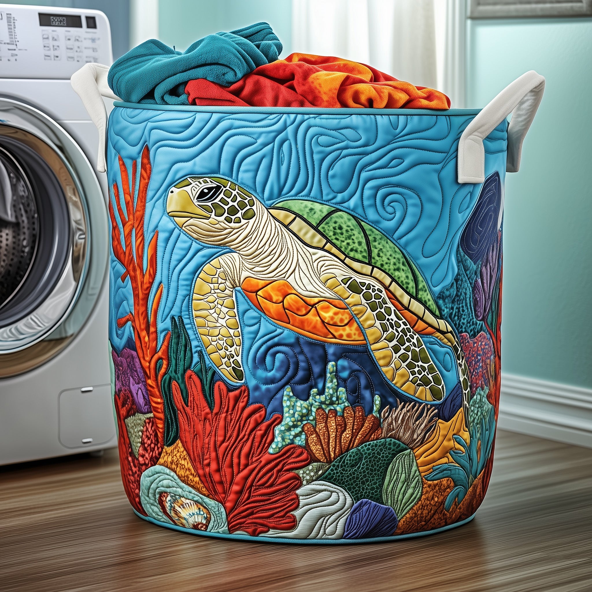 Turtle Ocean Quilted Laundry Basket Thanksgiving Merch Gift