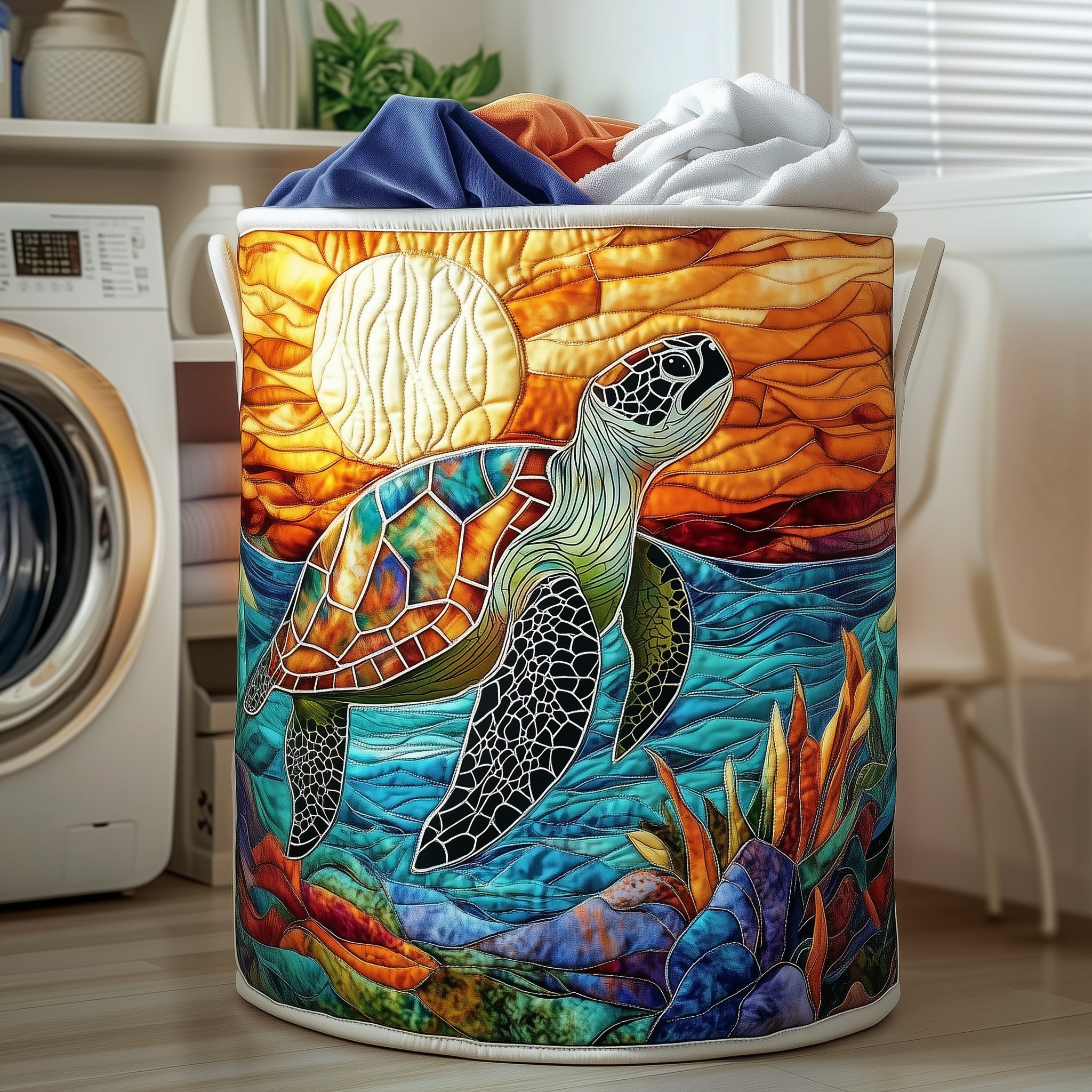 Turtle Ocean Quilted Laundry Basket Turtle Gifts For Turtle Lovers