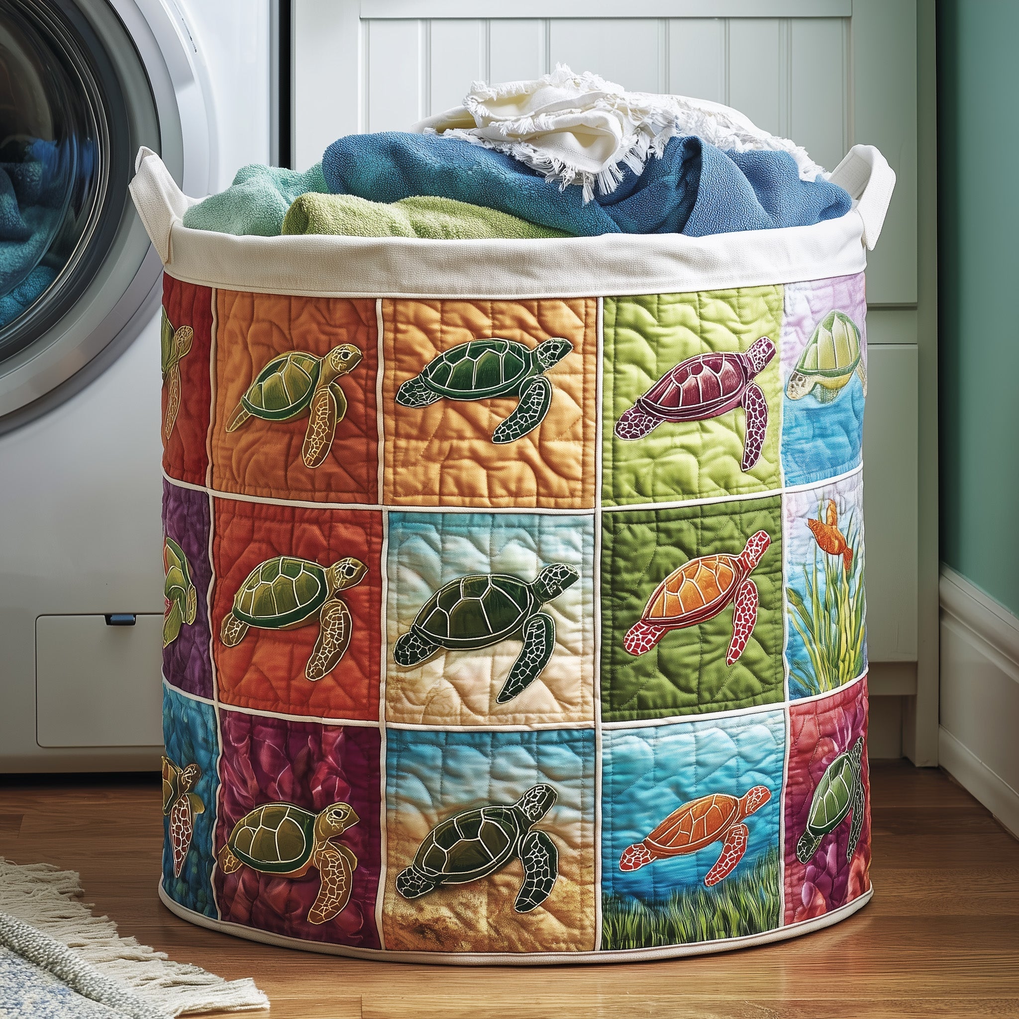 Turtle Ocean Quilted Laundry Basket Unique Gifts For Turtle Lovers