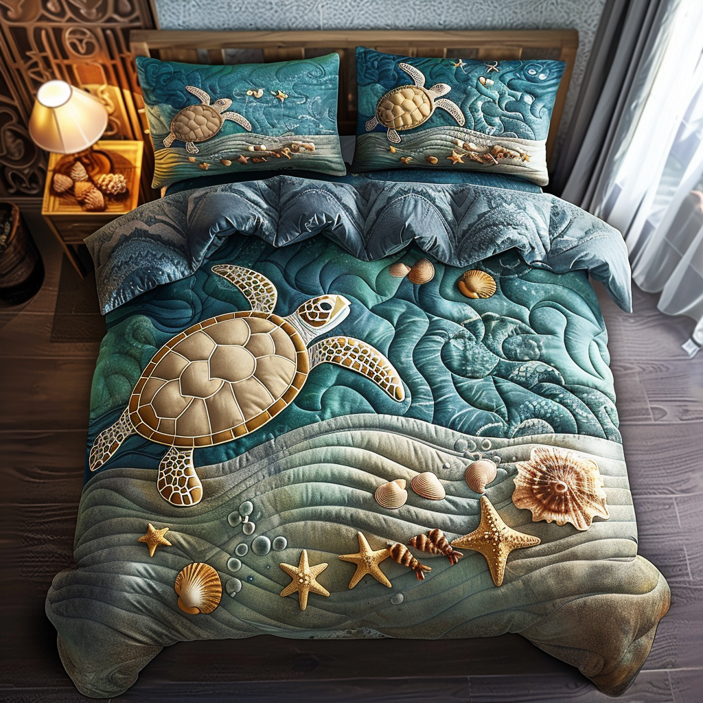 Turtle Odyssey Quilted Bedding Set Luxury Bed Sheet Gift Set for Ultimate Comfort