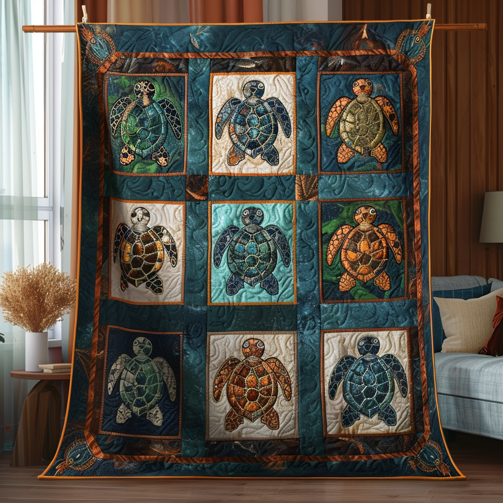 Turtle Odyssey Quilted Blanket Gifts For A Turtle Lover