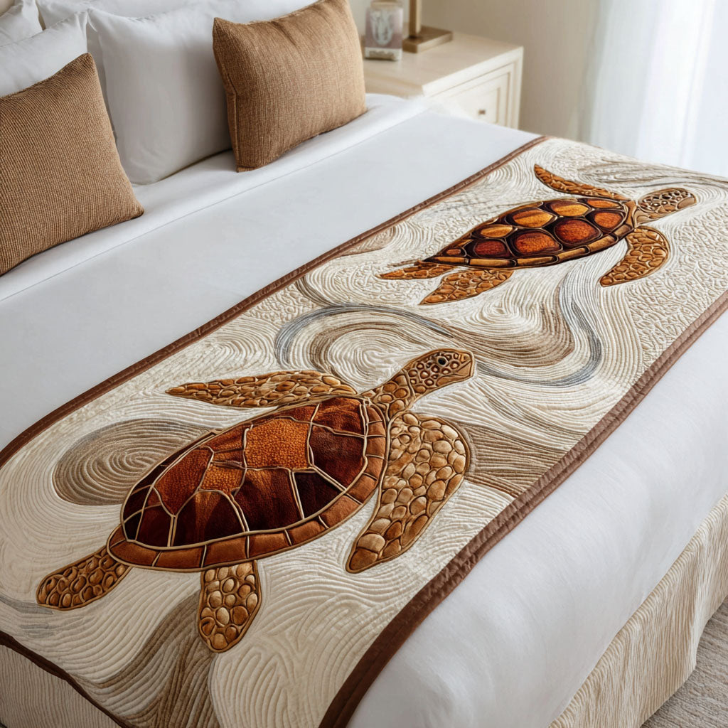 Turtle on the Dunes Quilted Bed Runner Cool Bedroom Decor Sea Turtle Gifts For Her