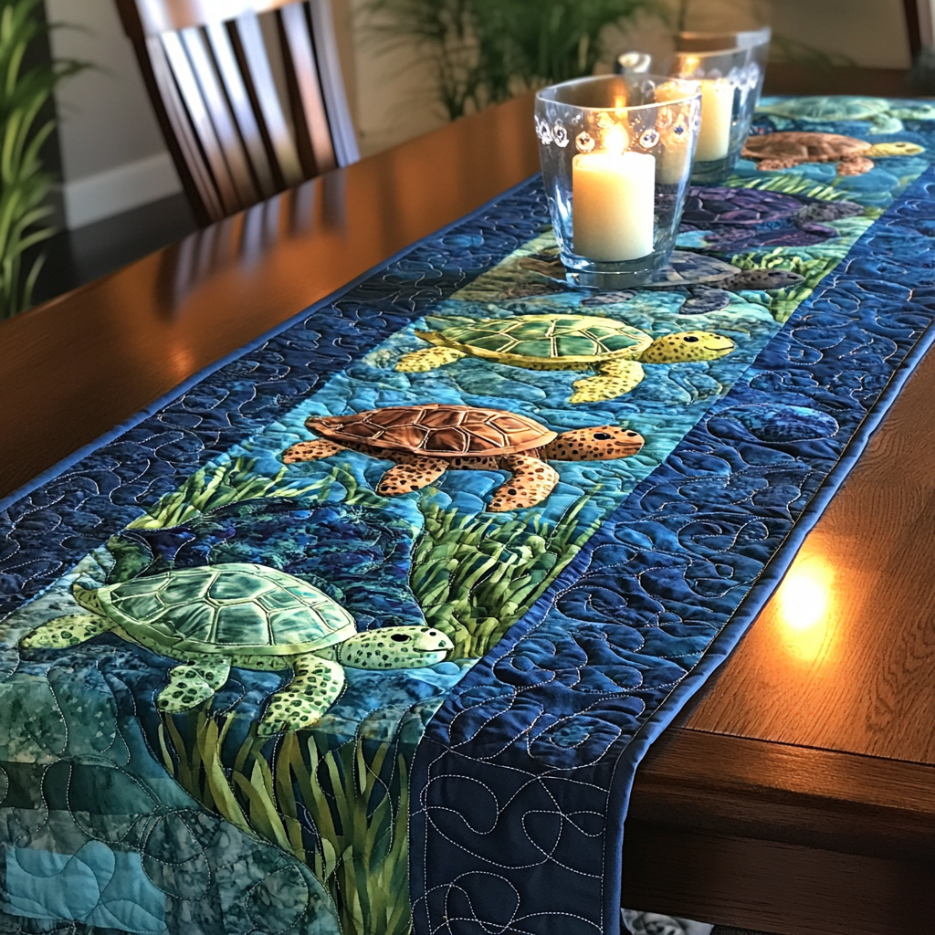 Turtle Paradise Quilted Table Runner Dining Room Table Decor Ideas Sea Turtle Gift Ideas