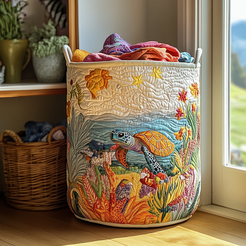 Turtle Path Quilted Laundry Basket Merch For Home And Living