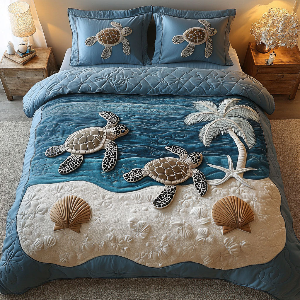 Turtle Quilted Bedding Set Christmas Bedding Duvet Cover Gifts For People Who Loves Sea Turtle