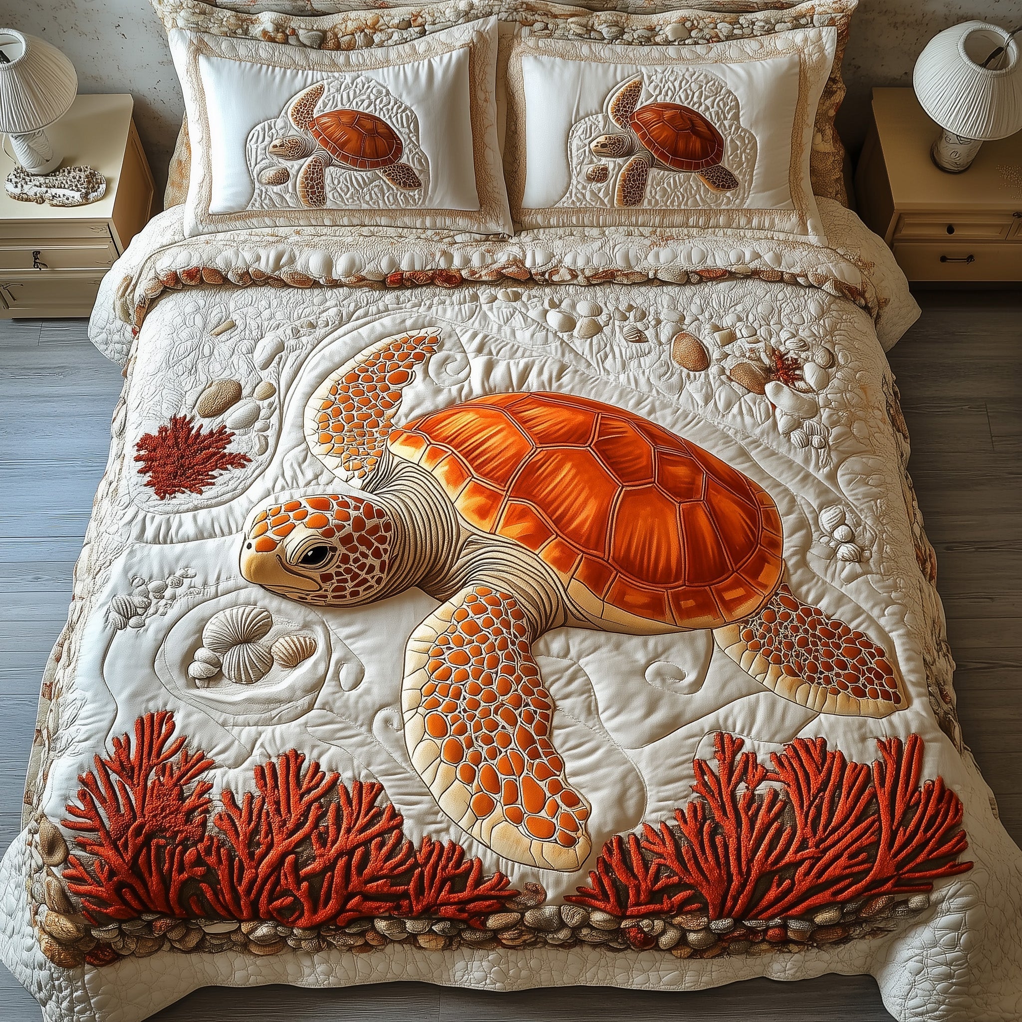 Turtle Quilted Bedding Set Cotton Sateen