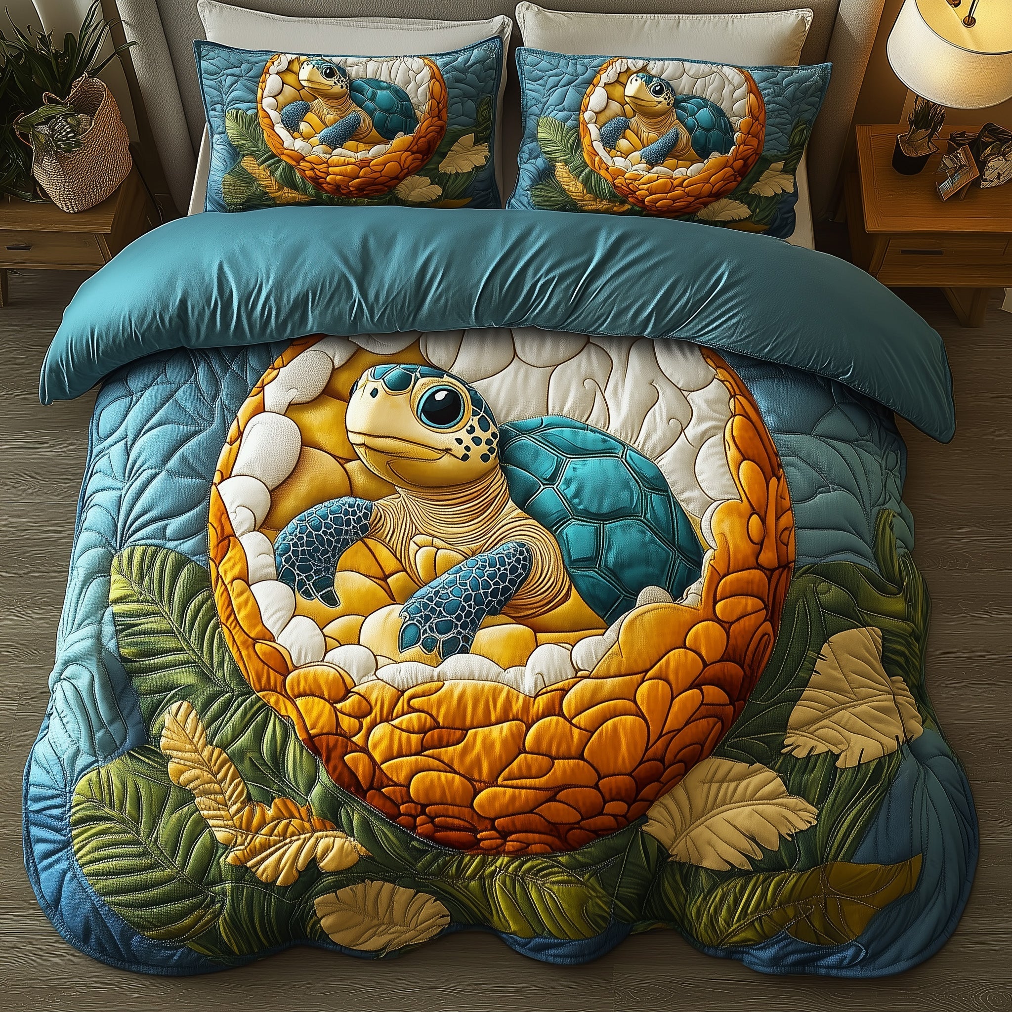 Turtle Quilted Bedding Set Cute Baby Sea Turtle Ocean Animals Graphic Gift Ideas