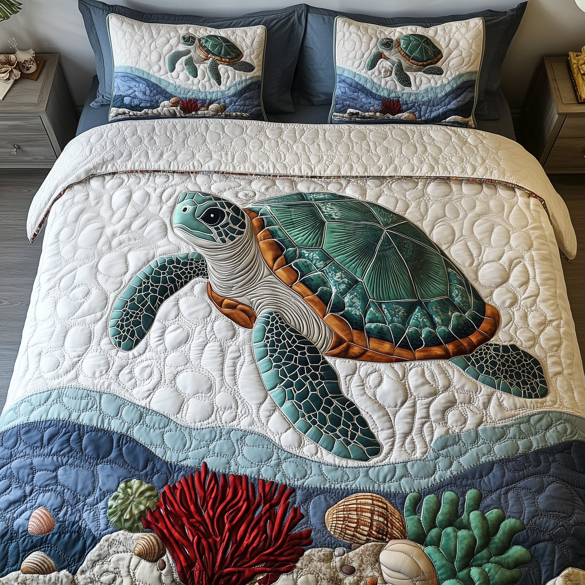 Turtle Quilted Bedding Set Duvet Cover Bedspread Sea Turtle Gift Shop