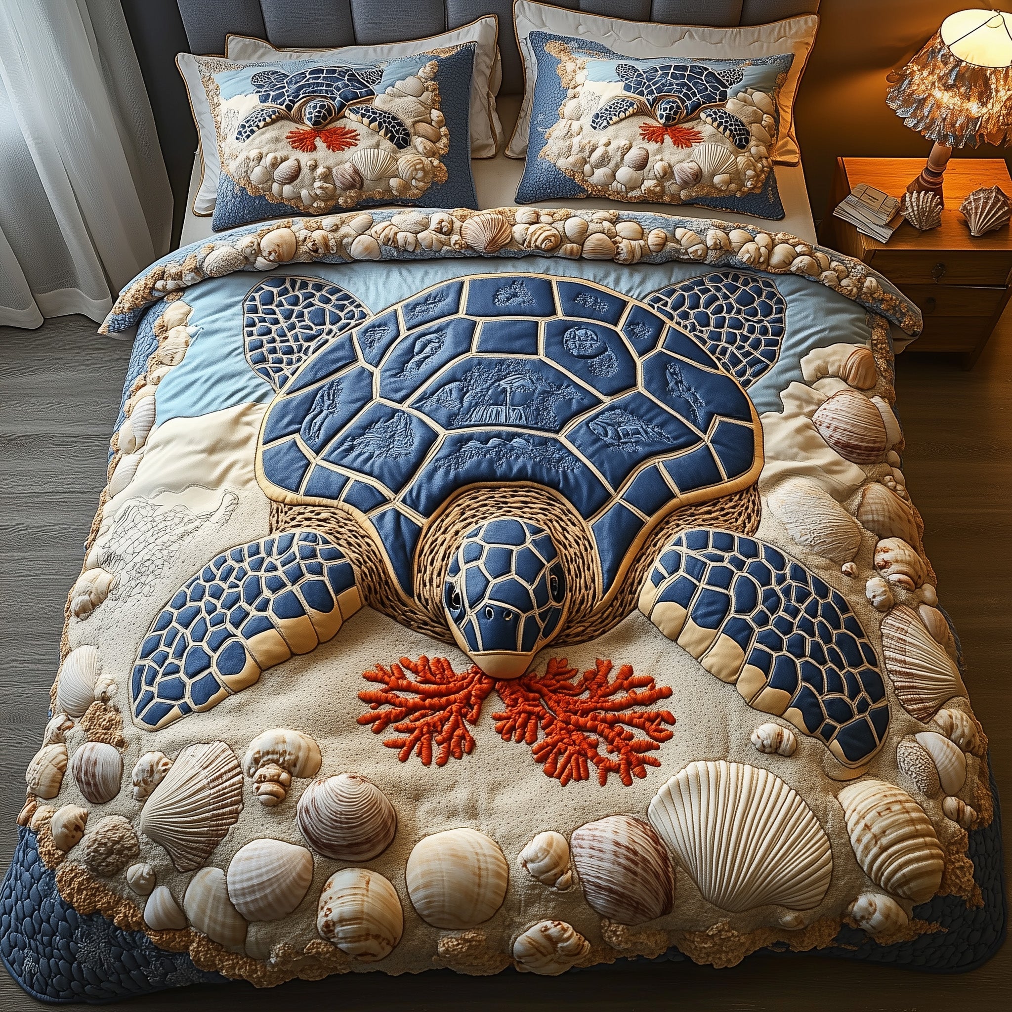 Turtle Quilted Bedding Set Linen Blend