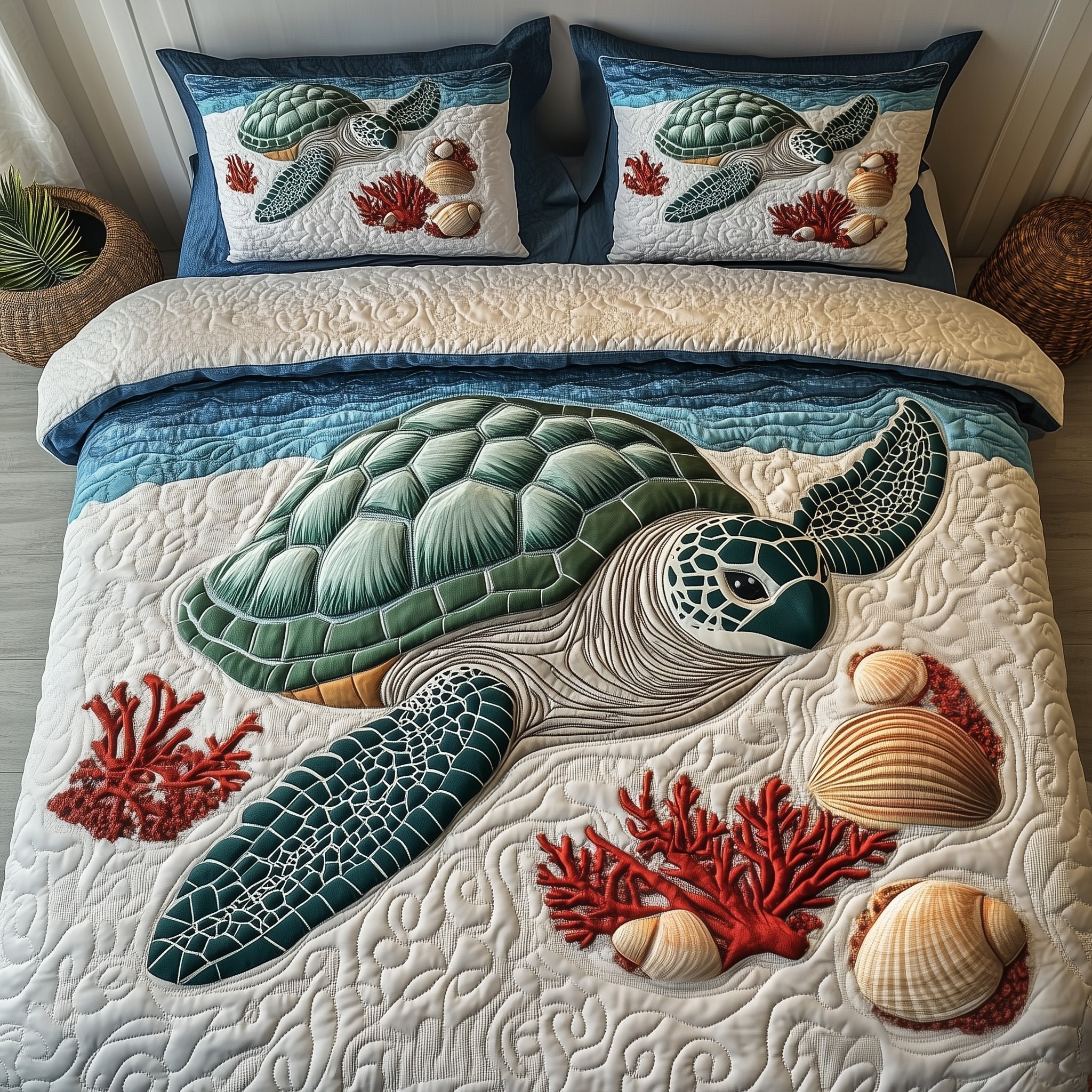 Turtle Quilted Bedding Set Microfiber
