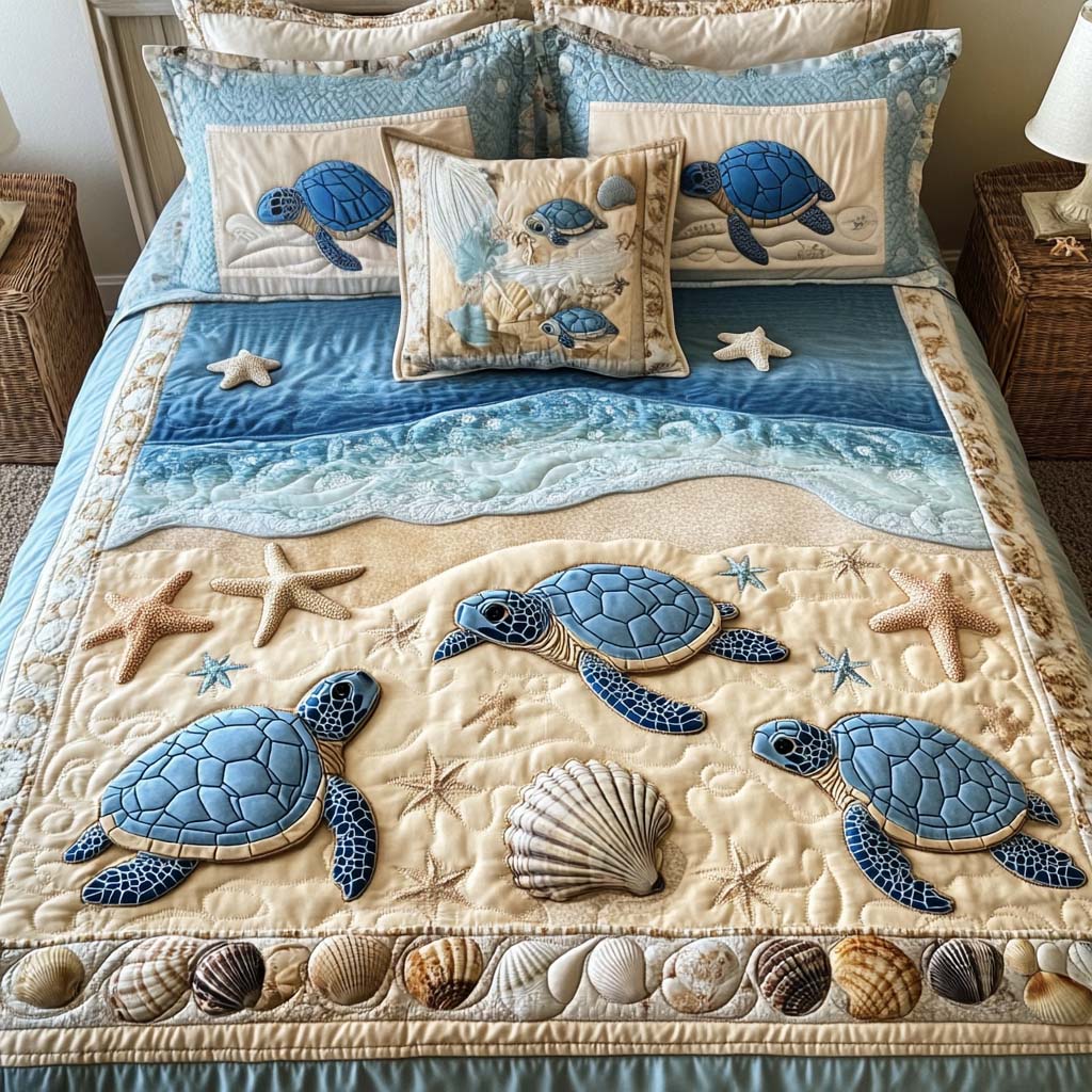 Turtle Quilted Bedding Set Ocean Turtle Bedroom Decor Best Gift For Turtle Lovers