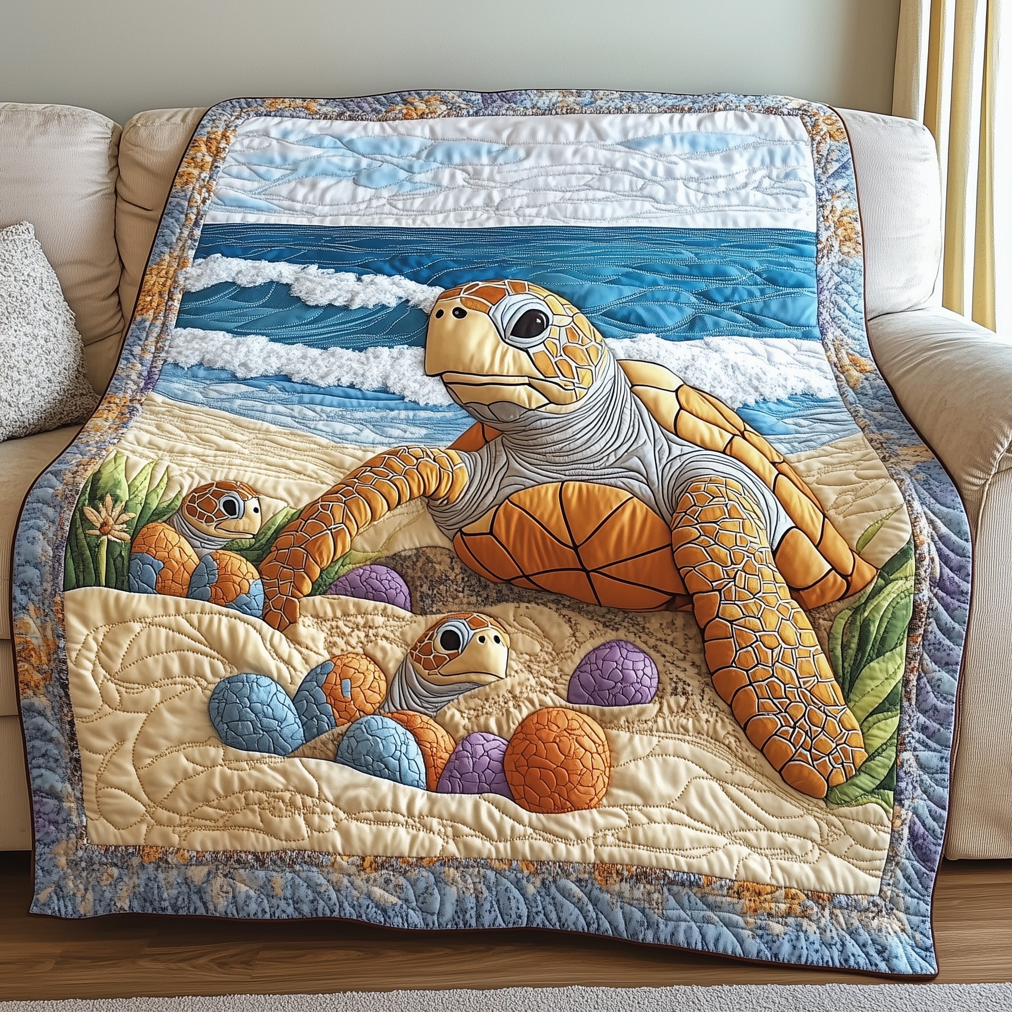 Turtle  Quilted Blanket Best Couch Throw BlanketGift Ideas For Sea Turtle Lovers