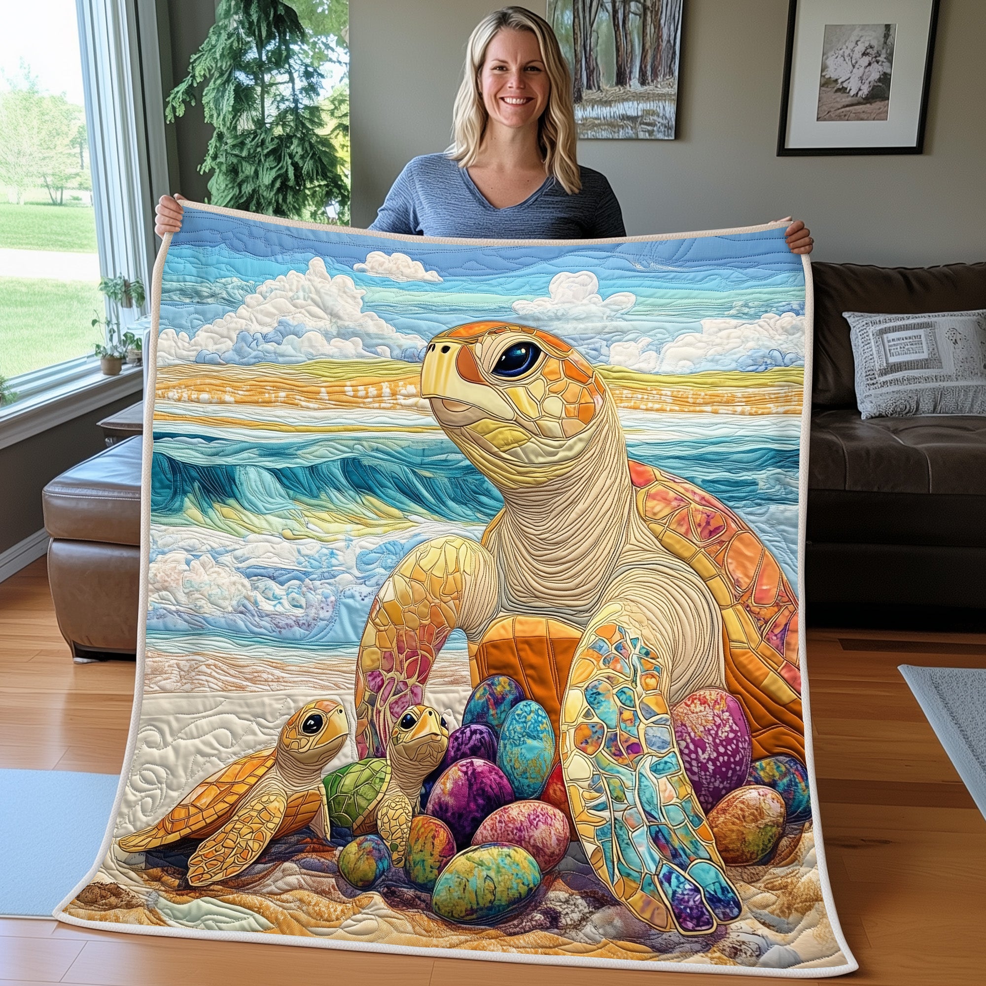 Turtle  Quilted Blanket Best Couch Throw BlanketGifts For People Who Loves Sea Turtle