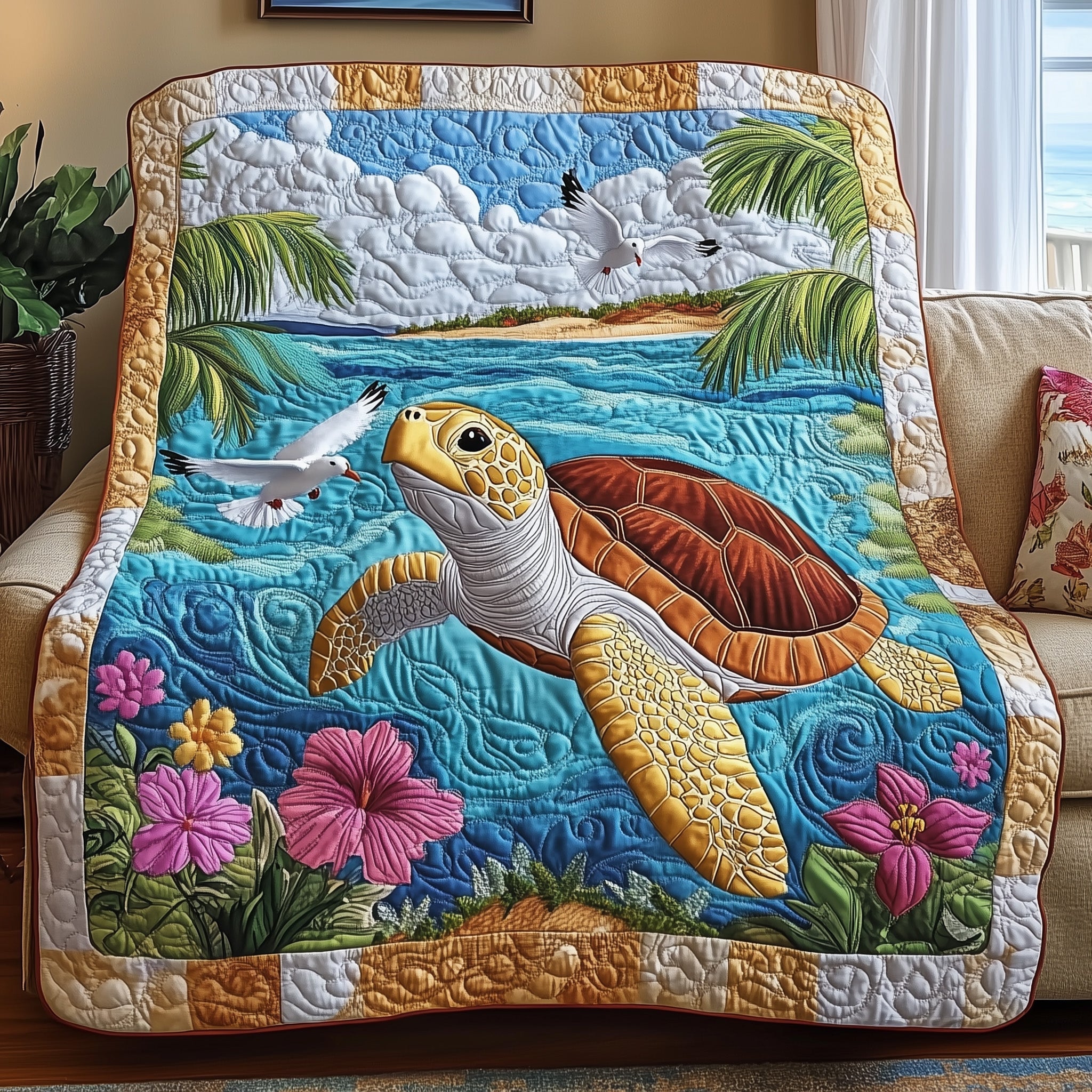 Turtle  Quilted Blanket Best Couch Throw BlanketGifts That Help Sea Turtles