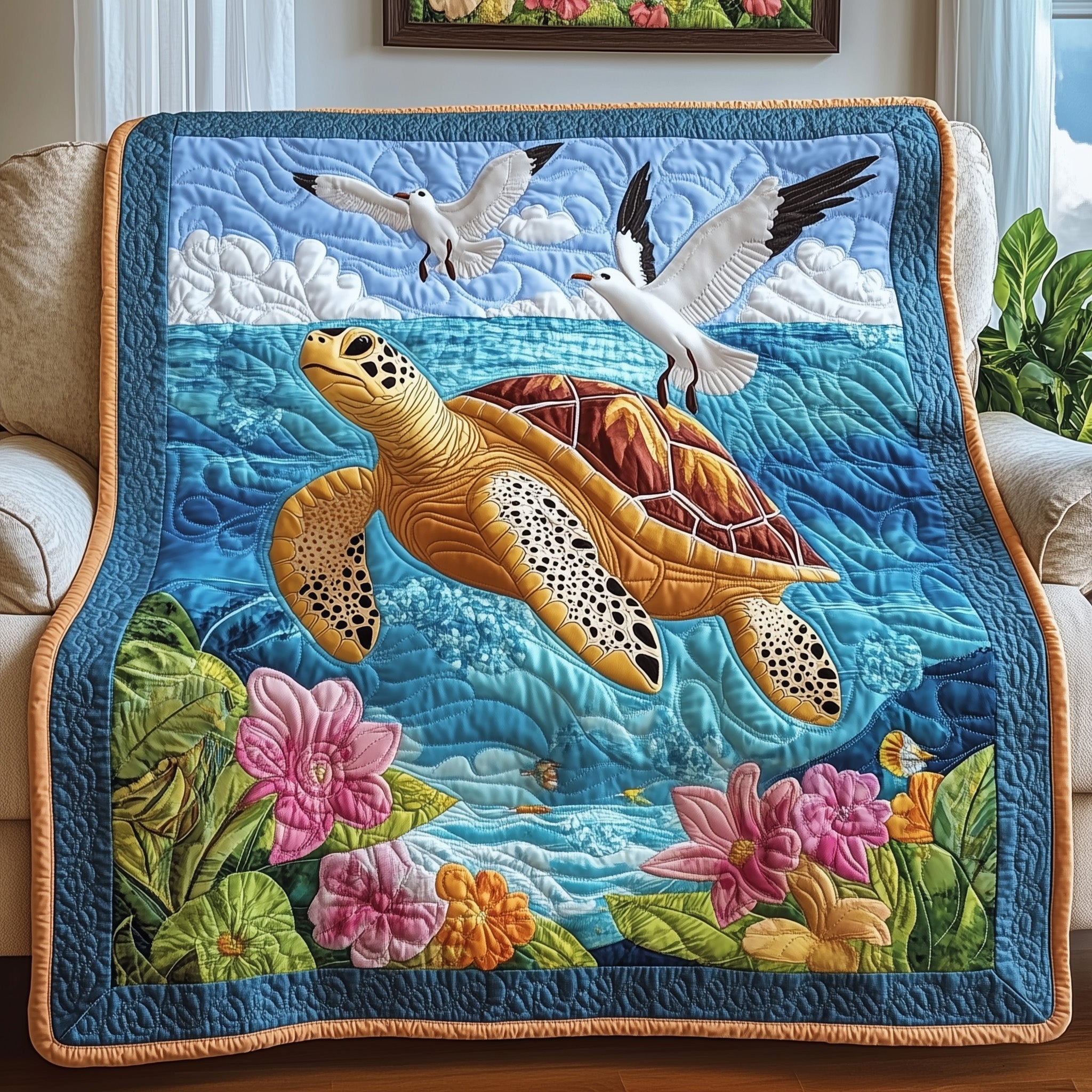 Turtle  Quilted Blanket Best Couch Throw BlanketSea Turtle Gift Shop