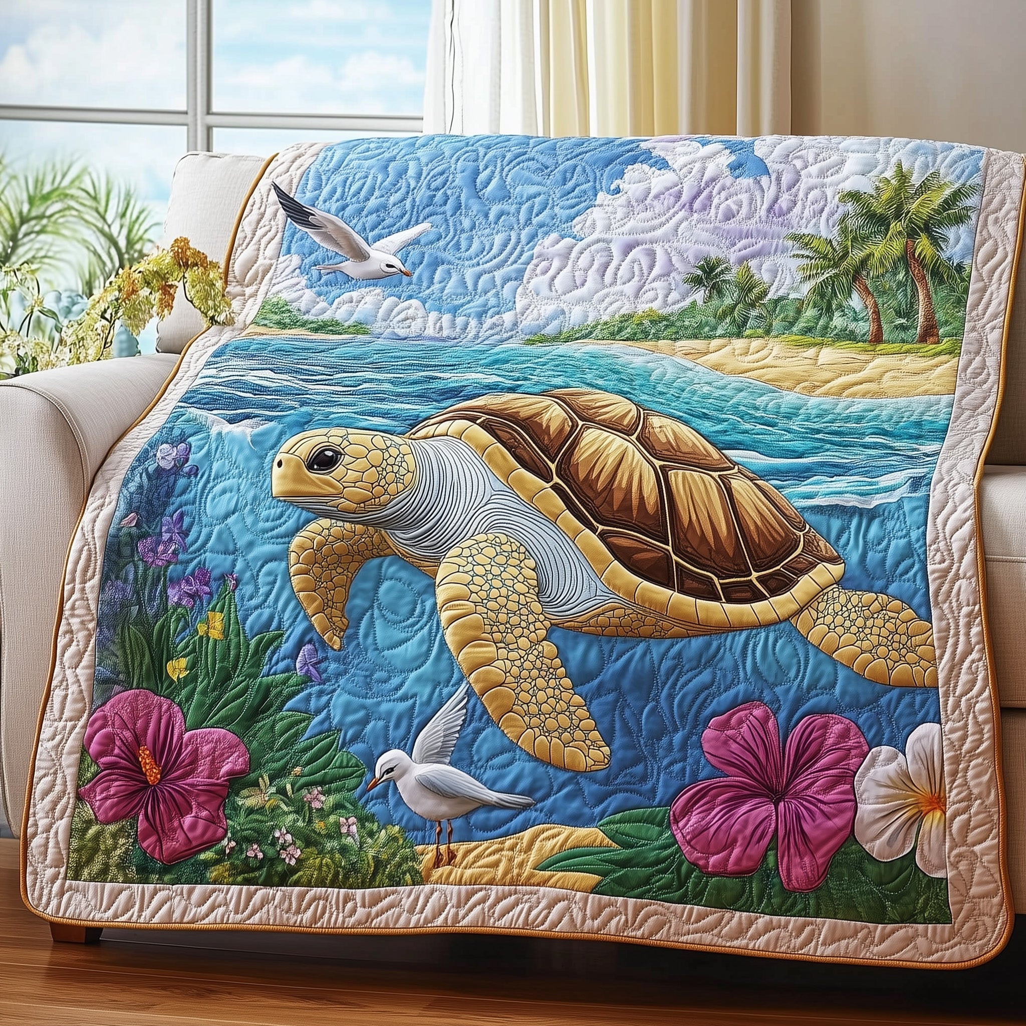 Turtle Quilted Blanket Holiday Bedroom Decorations Gift For Beach Lover