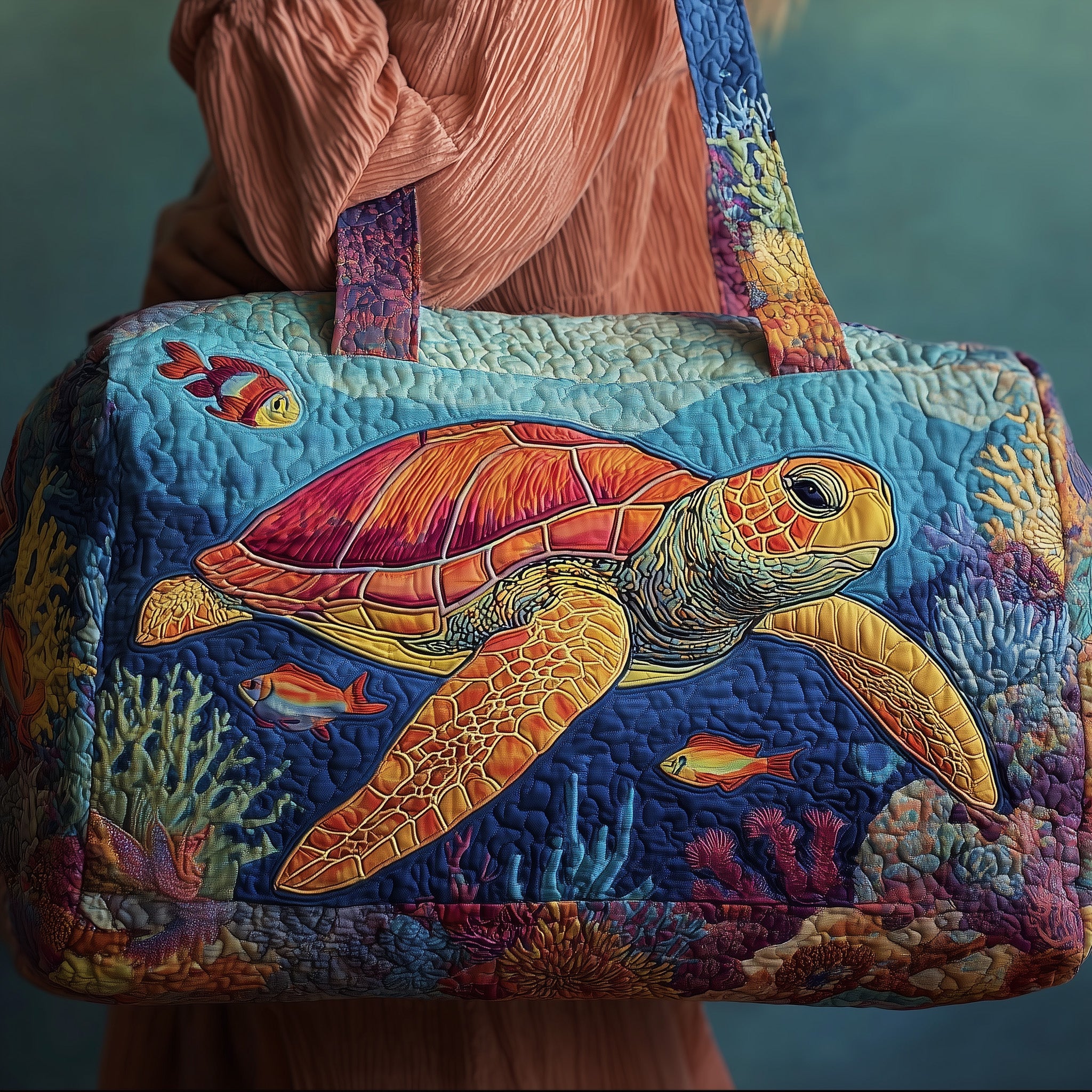 Turtle Quilted Duffle Bag For School And Gym