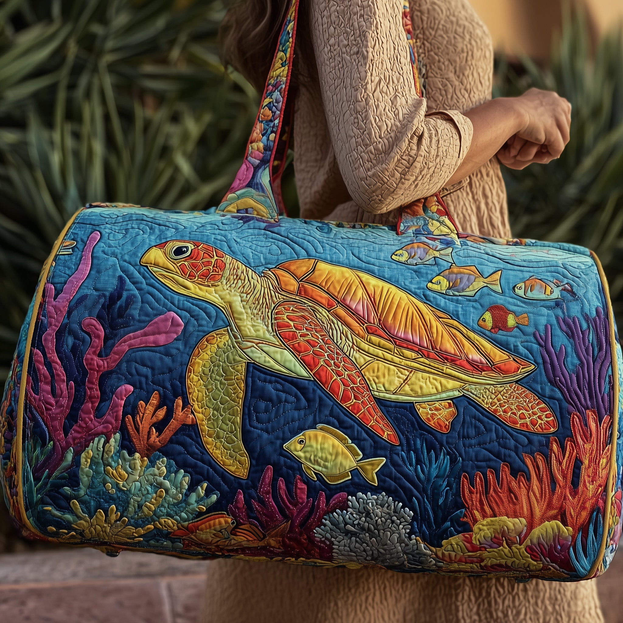 Turtle Quilted Duffle Bag For Weekend Trips