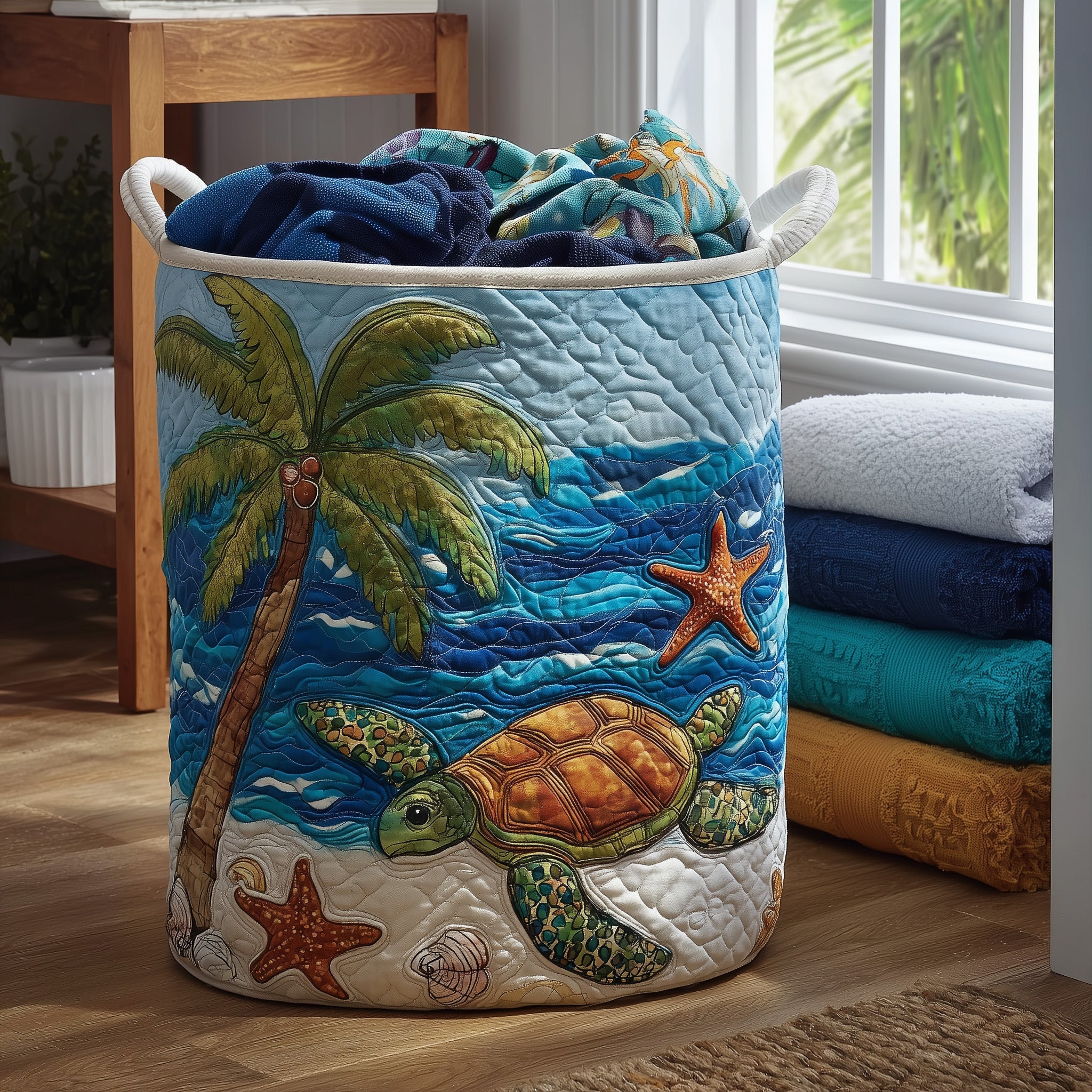Turtle Quilted Laundry Basket Beautiful Gifts For Ocean Animals Lovers