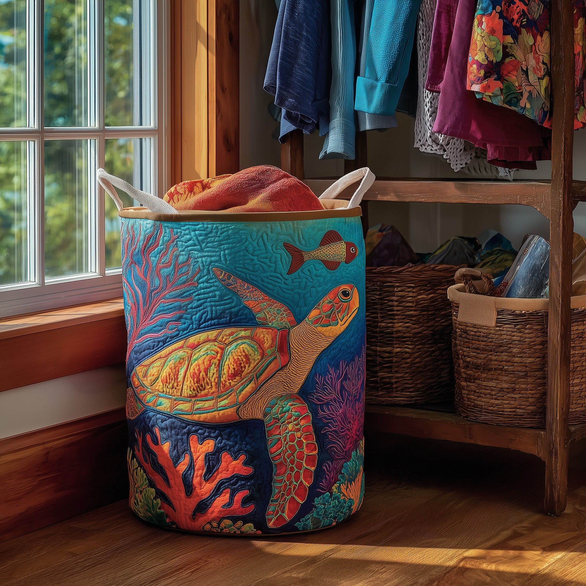 Turtle Quilted Laundry Basket Excellent Gift For Her