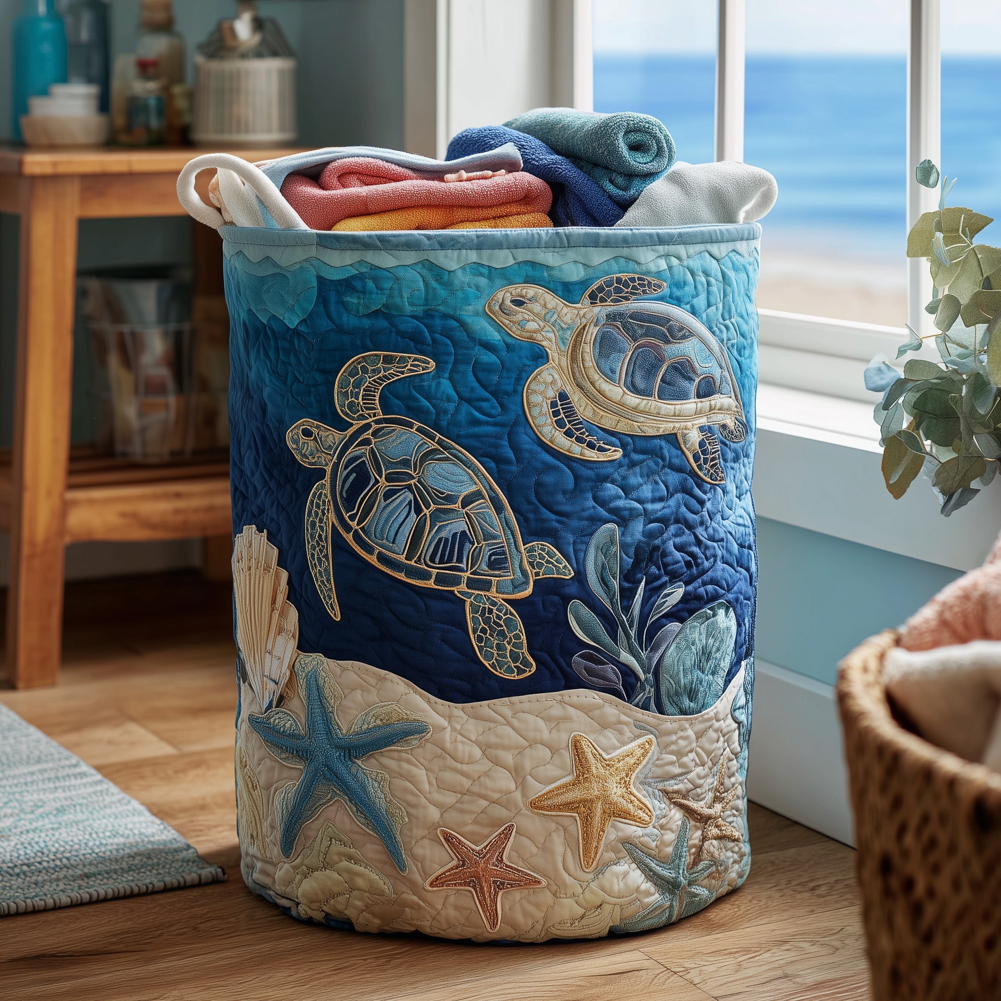 Turtle Quilted Laundry Basket Gift For Turtle Lover