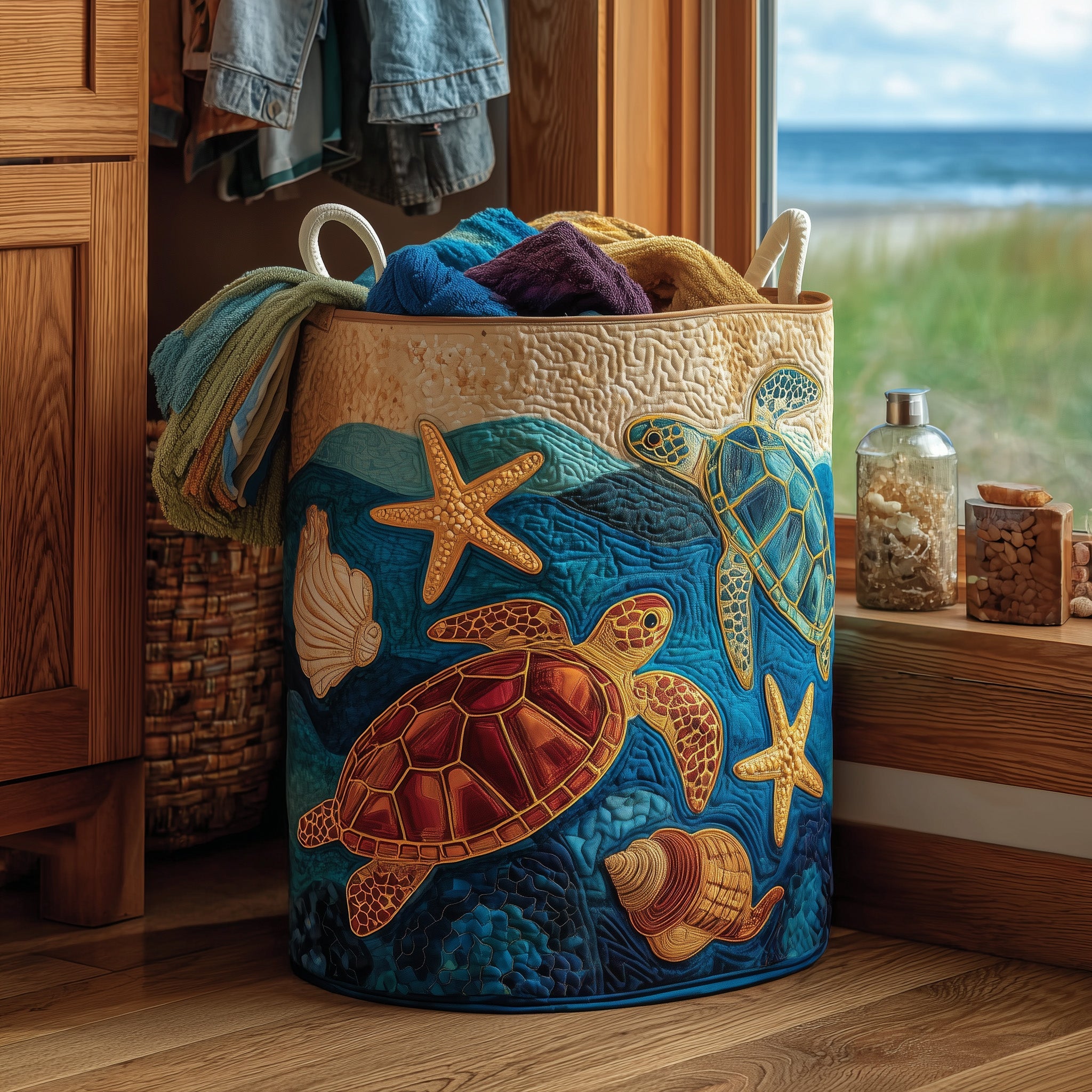 Turtle Quilted Laundry Basket Holiday Gift For Laundry Lovers