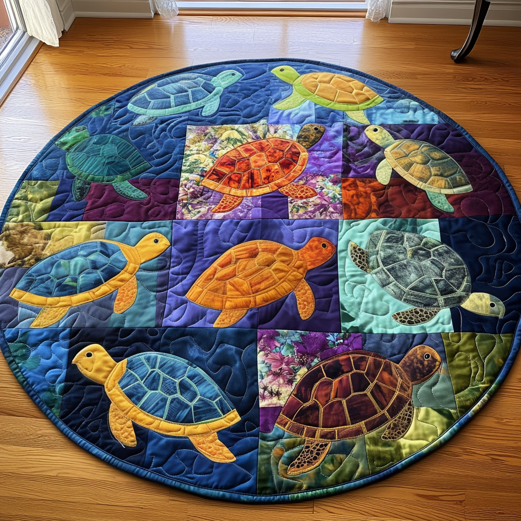 Turtle Quilted Round Mat Home Front Door Design Gifts With Turtles On Them