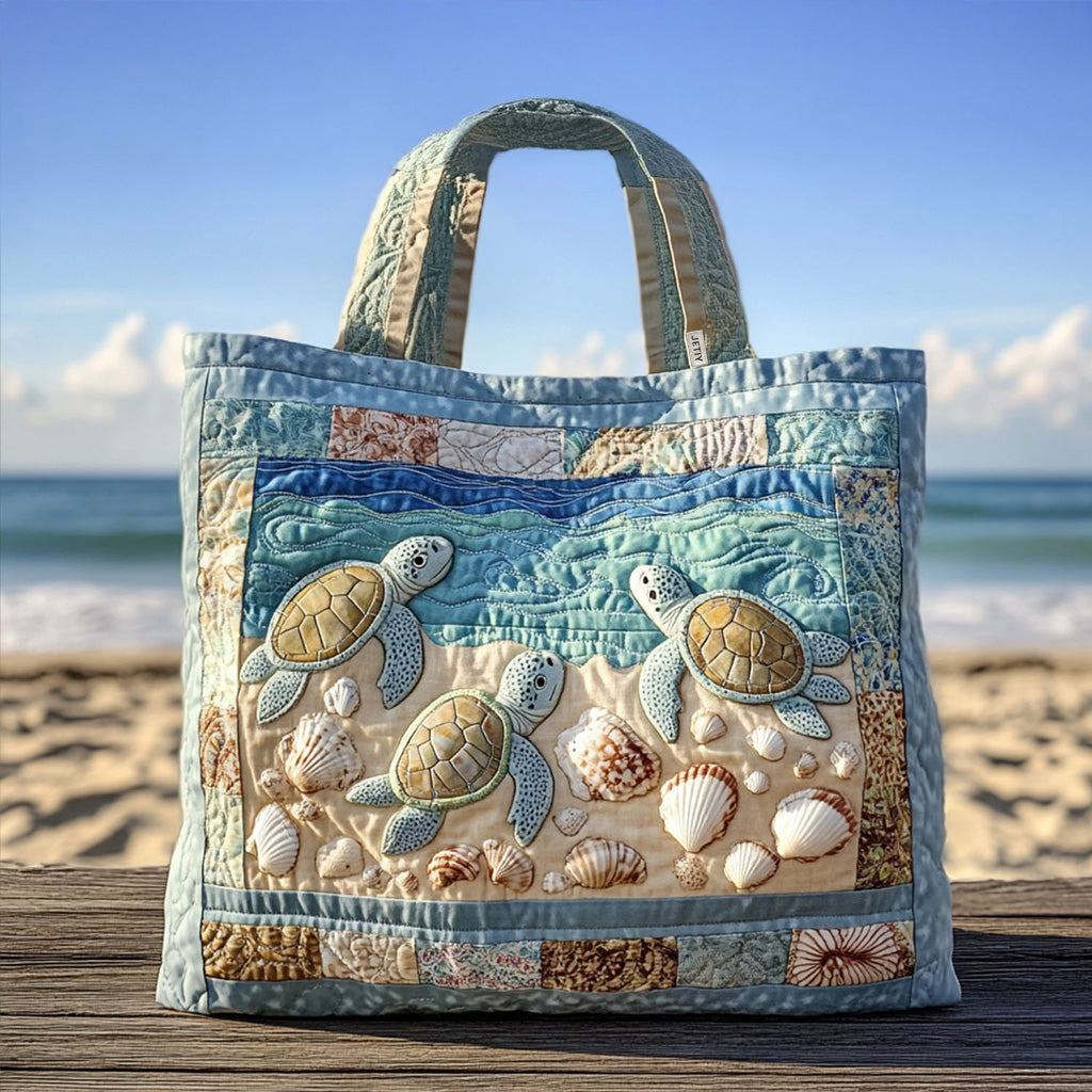 Turtle Quilted Tote Bag Gift For Ocean Lover